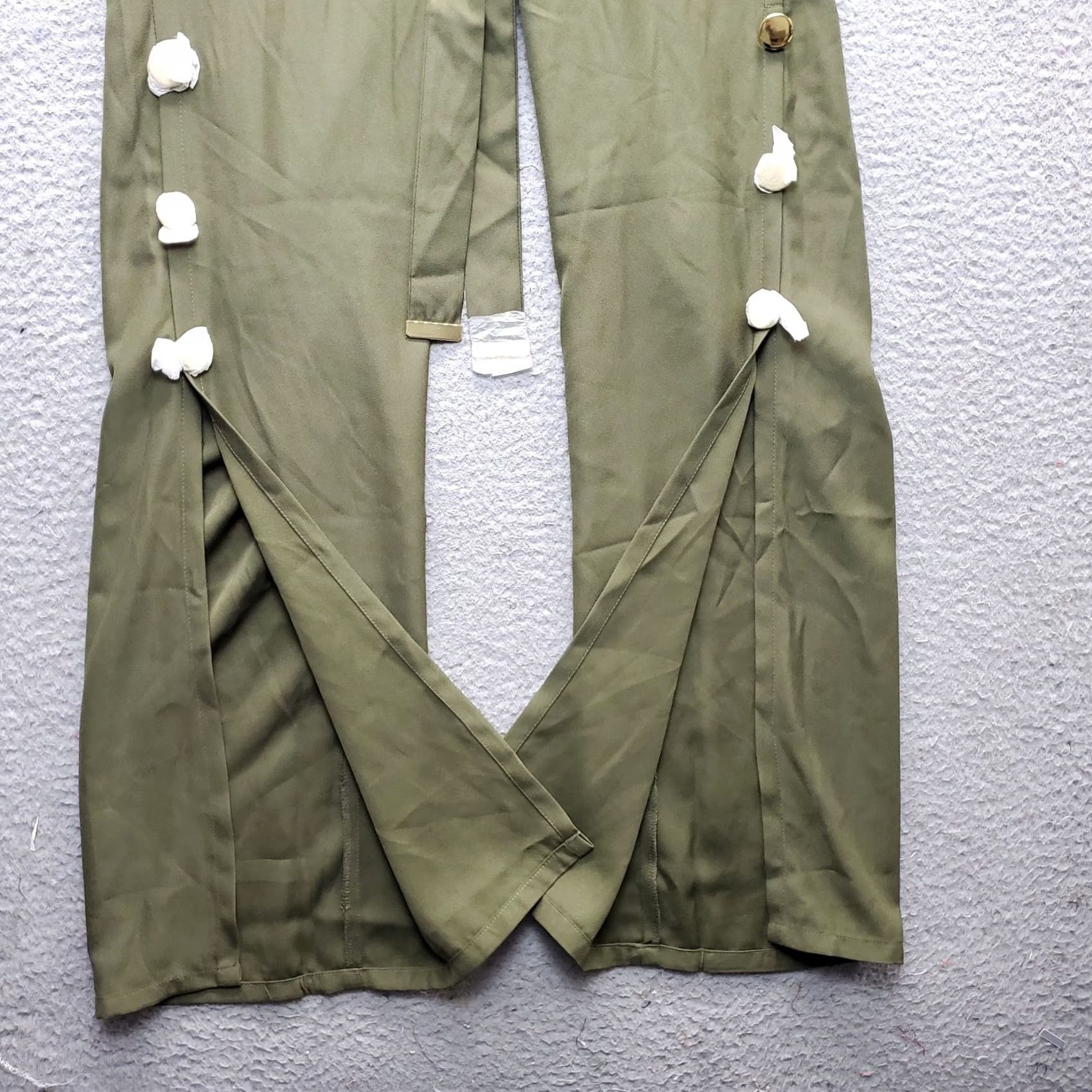 Venus Venus Pants Women Size 8 Green Tie Waist Gold Button Ankle Slit Back Zip Size 30" / US 8 / IT 44 - 4 Thumbnail