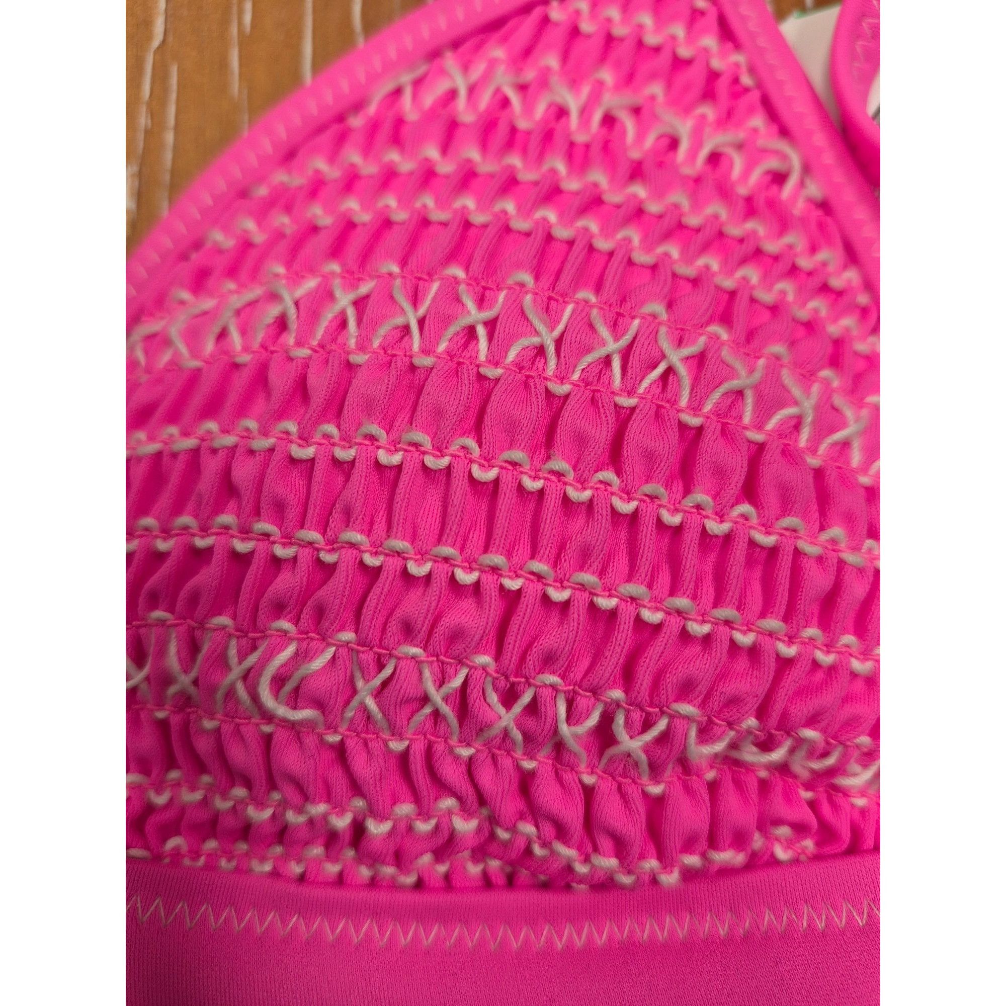 Other Pink Triangle Bikini Top With Strappy Back & Chevron Stitch Size ONE SIZE - 4 Thumbnail