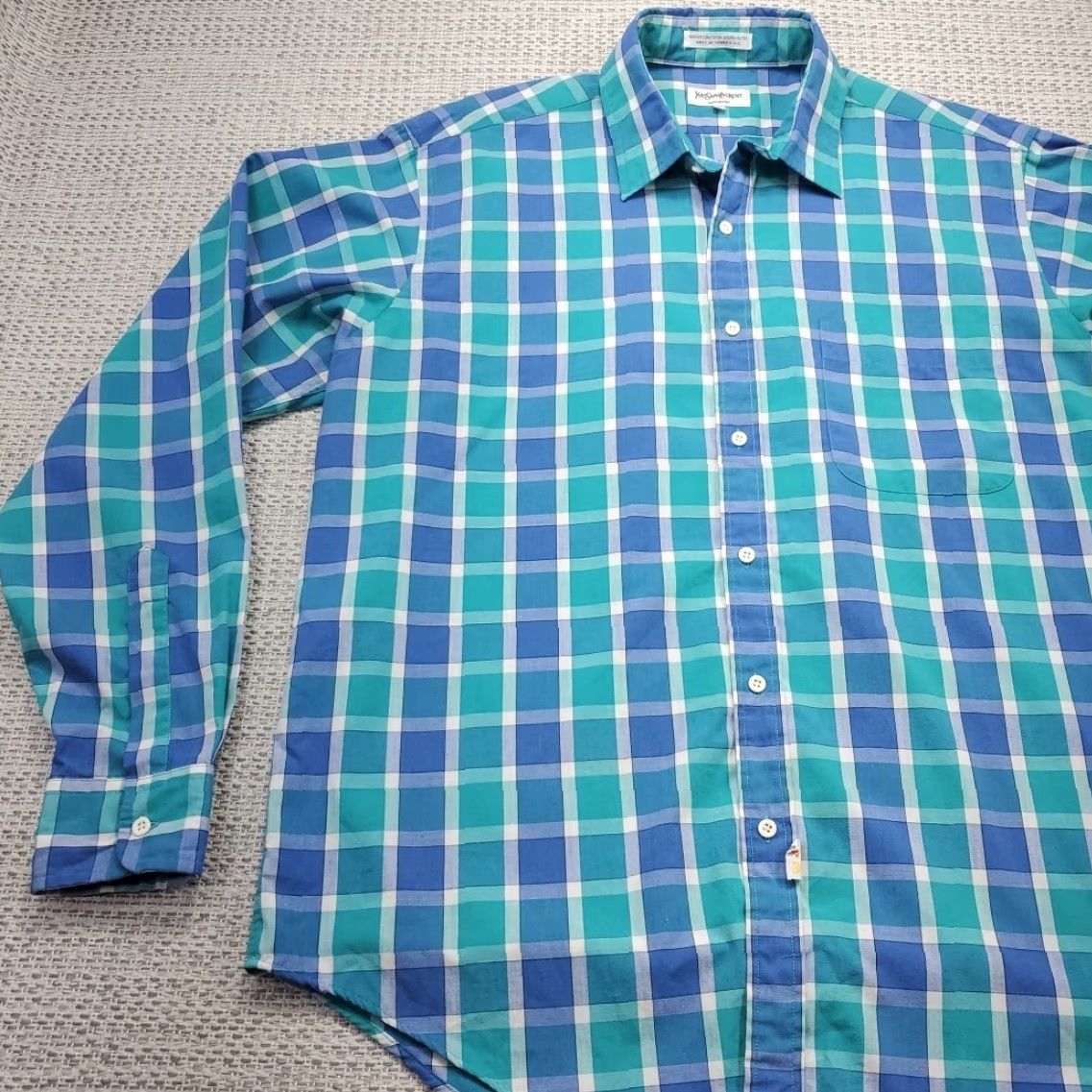 Yves Saint Laurent VINTAGE Yves Saint Laurent Shirt Mens L Long Sleeve Plaid Casual Shirt Size US L / EU 52-54 / 3 - 3 Thumbnail