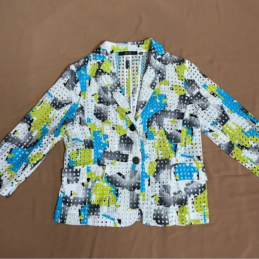 Other Per Se Eyelet Abstract Pattern Cotton 3/4 Sleeve Jacket Bla Size XL / US 12-14 / IT 48-50 - 5 Thumbnail