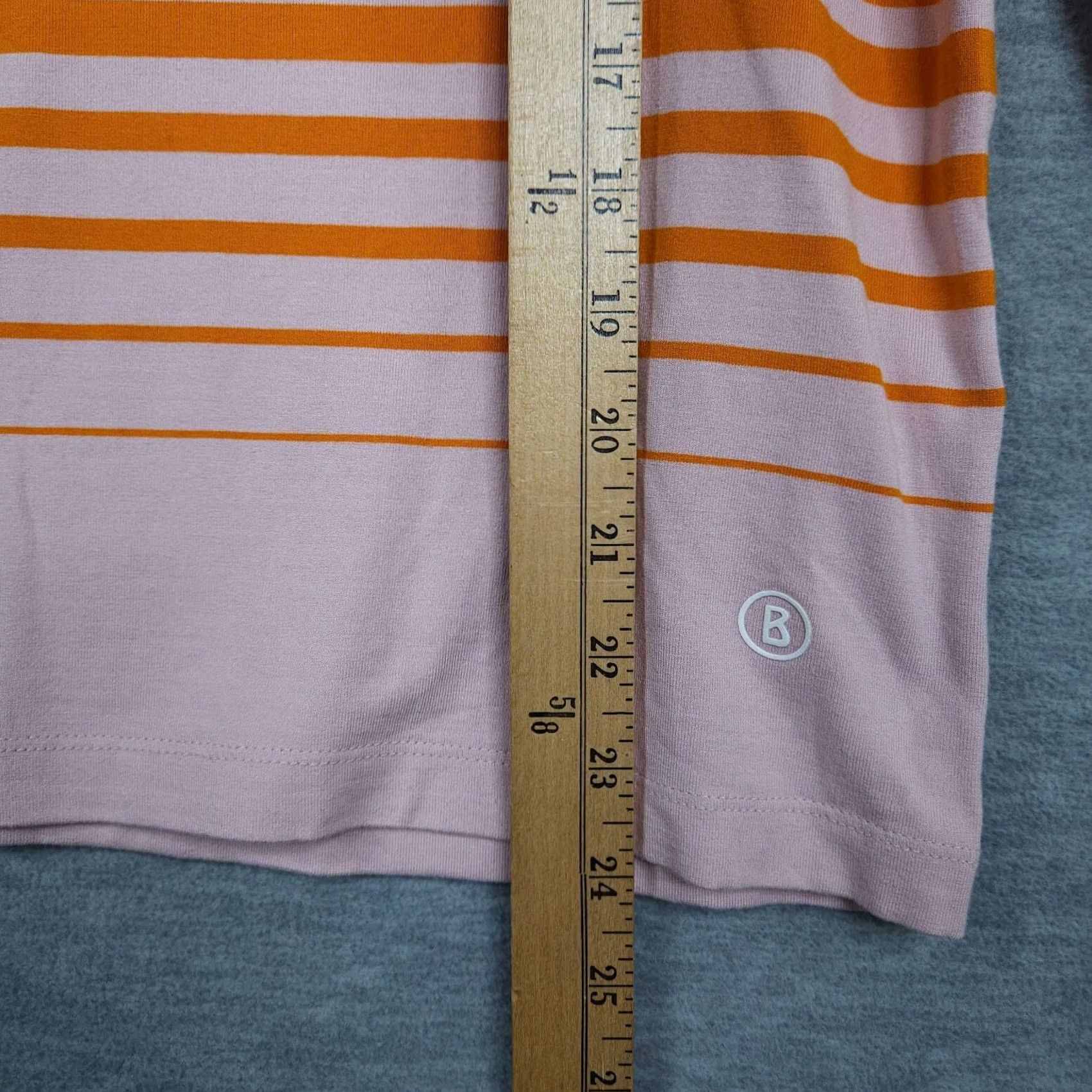 Bogner Bogner Women’s Orange White Stripe 3/4 Sleeve T-Shirt Size 8 Regular Cotton Blend Woman Shirt Slim? No — keep as is Size M / US 6-8 / IT 42-44 - 4 Thumbnail