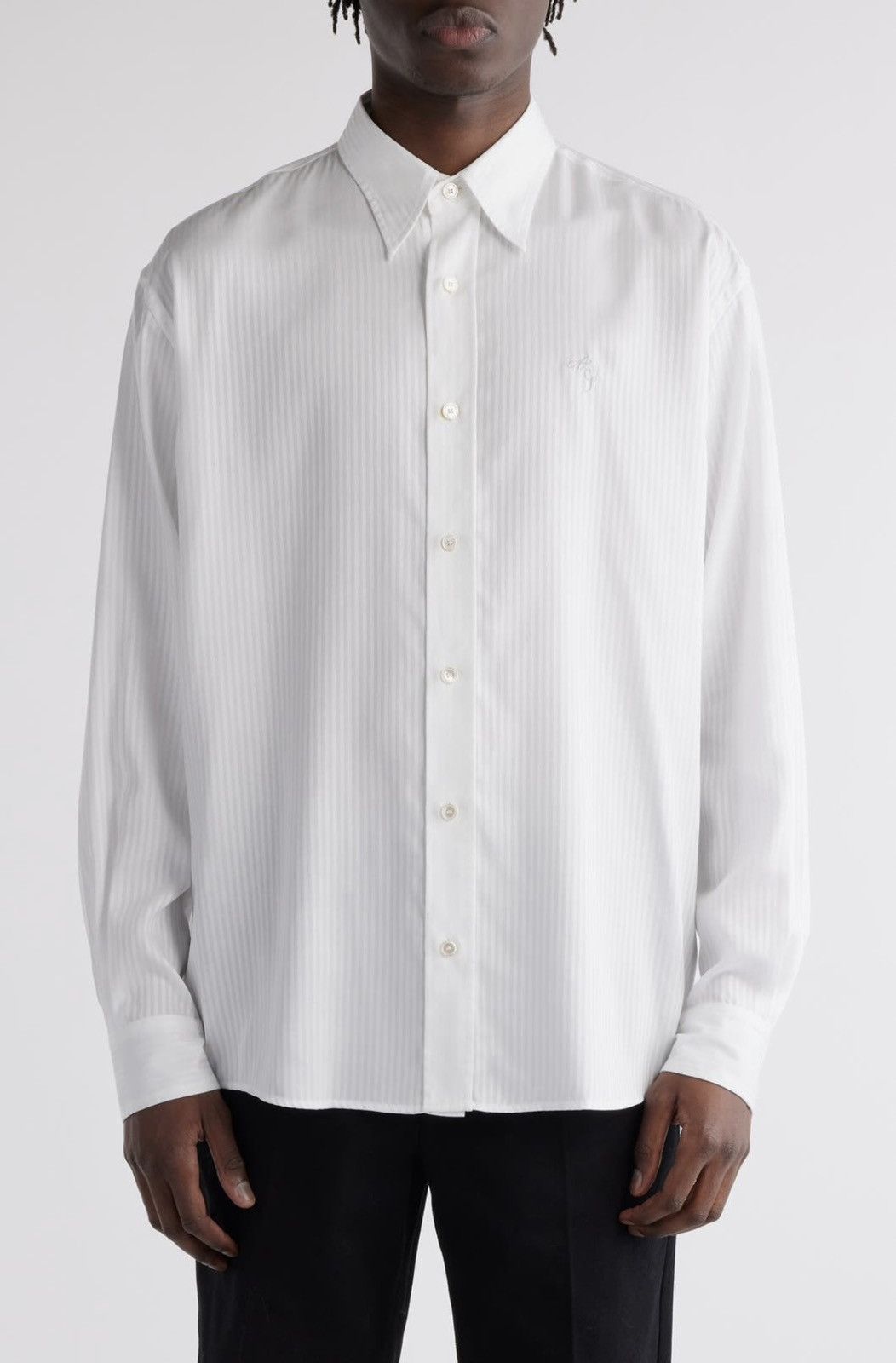 Acne Studios Acne Studios Tonal Pinstripe Lyocell Button-Up Shirt Size 42R - 1 Thumbnail