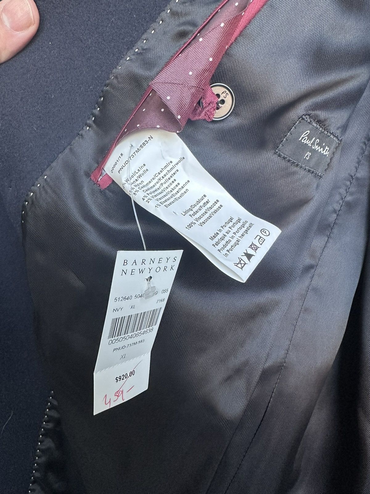 Paul Smith Navy Peacoat w/ Built-in Hood NWT Size US L / EU 52-54 / 3 - 6 Thumbnail