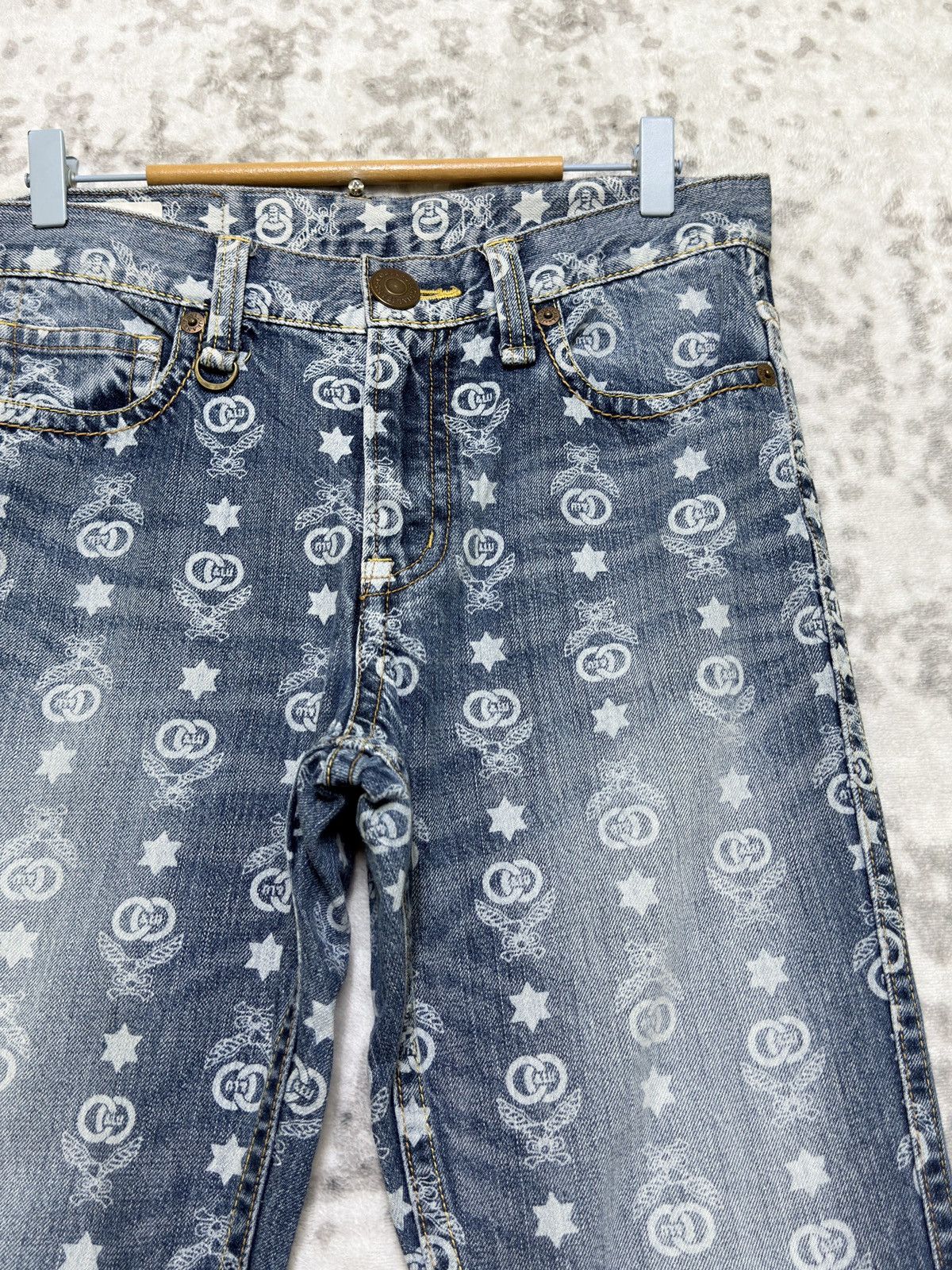 If Six Was Nine Co & Lu Washed All Over Monogram Full Print Denim Jeans Size US 31 - 5 Thumbnail