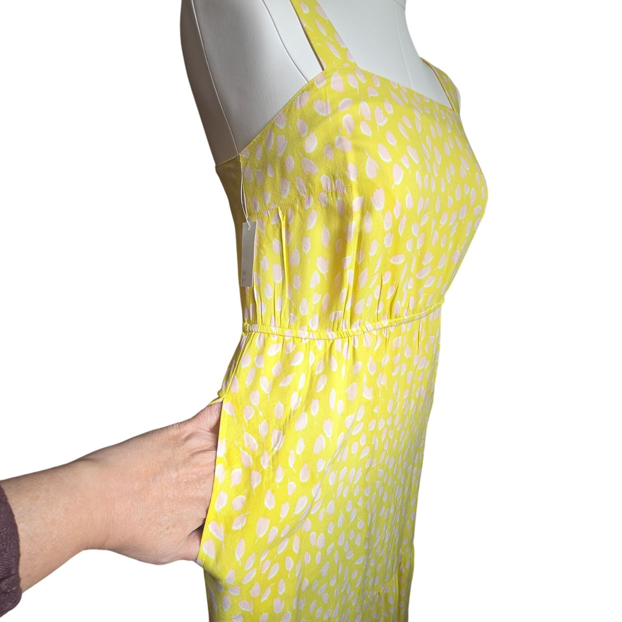 Other Yellow Sleeveless Maxi Dress With Pink Leaf Print & Elastic Size M / US 6-8 / IT 42-44 - 8 Thumbnail