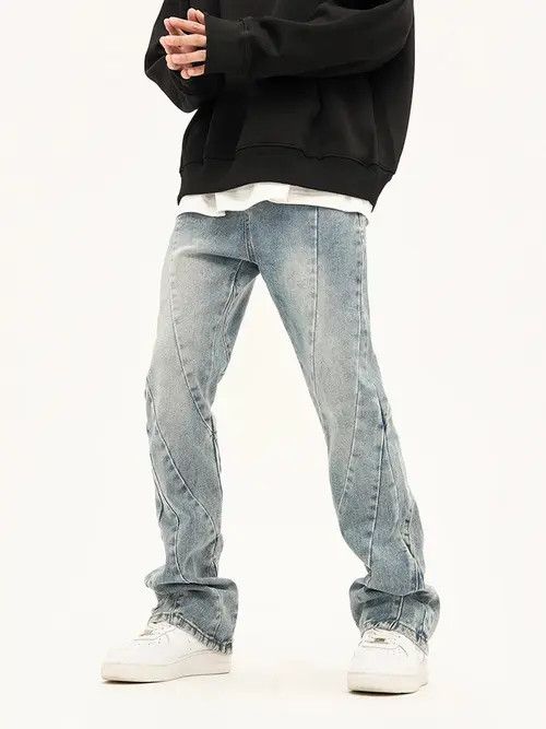Vintage Spliced Flared Pants Mens Washed Distressed Denim Size US 28 / EU 44 - 4 Thumbnail