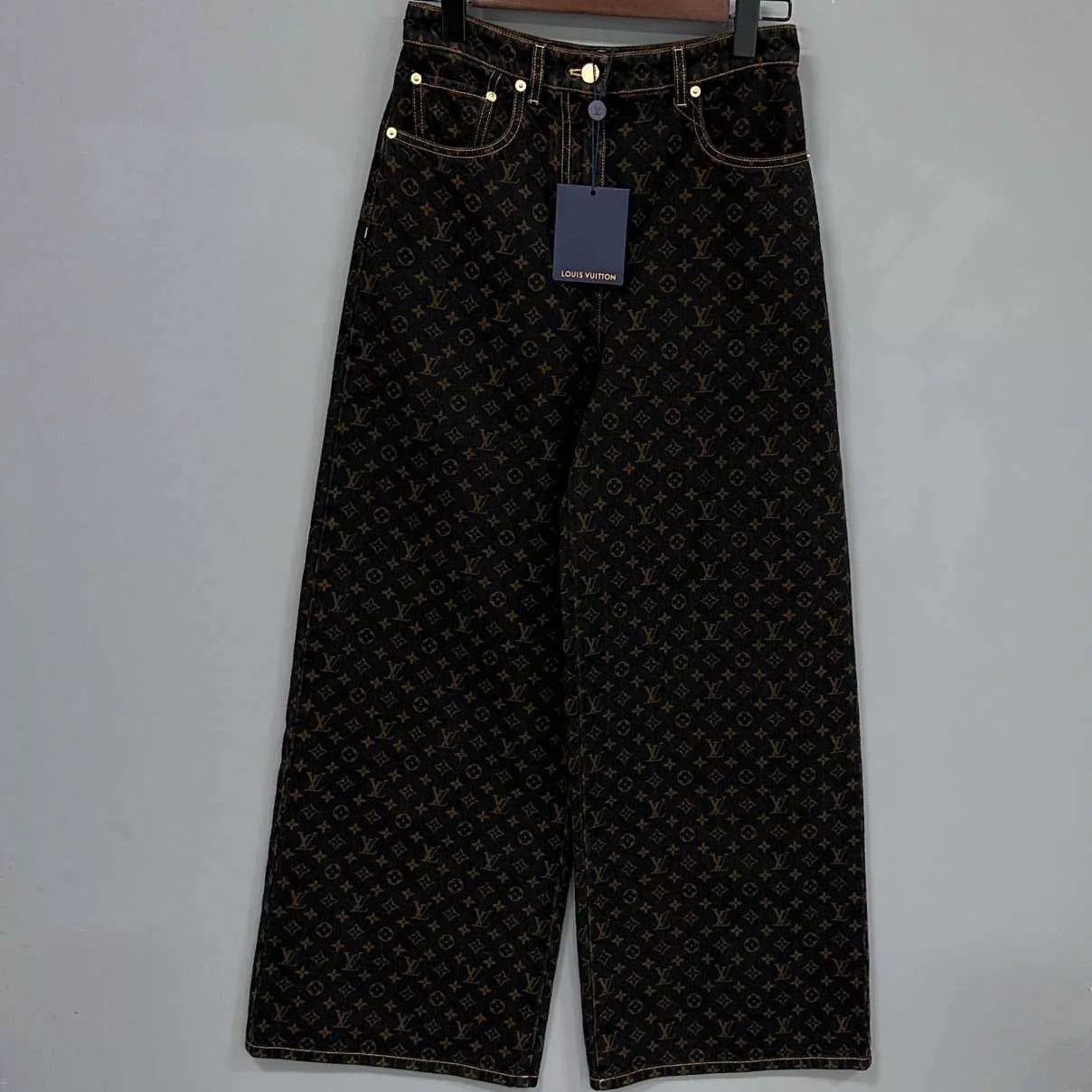 Louis Vuitton LV 25ss Black & Gold Monogram All Over Print Jeans 36 Size 26" / US 2 / IT 38 - 1 Thumbnail