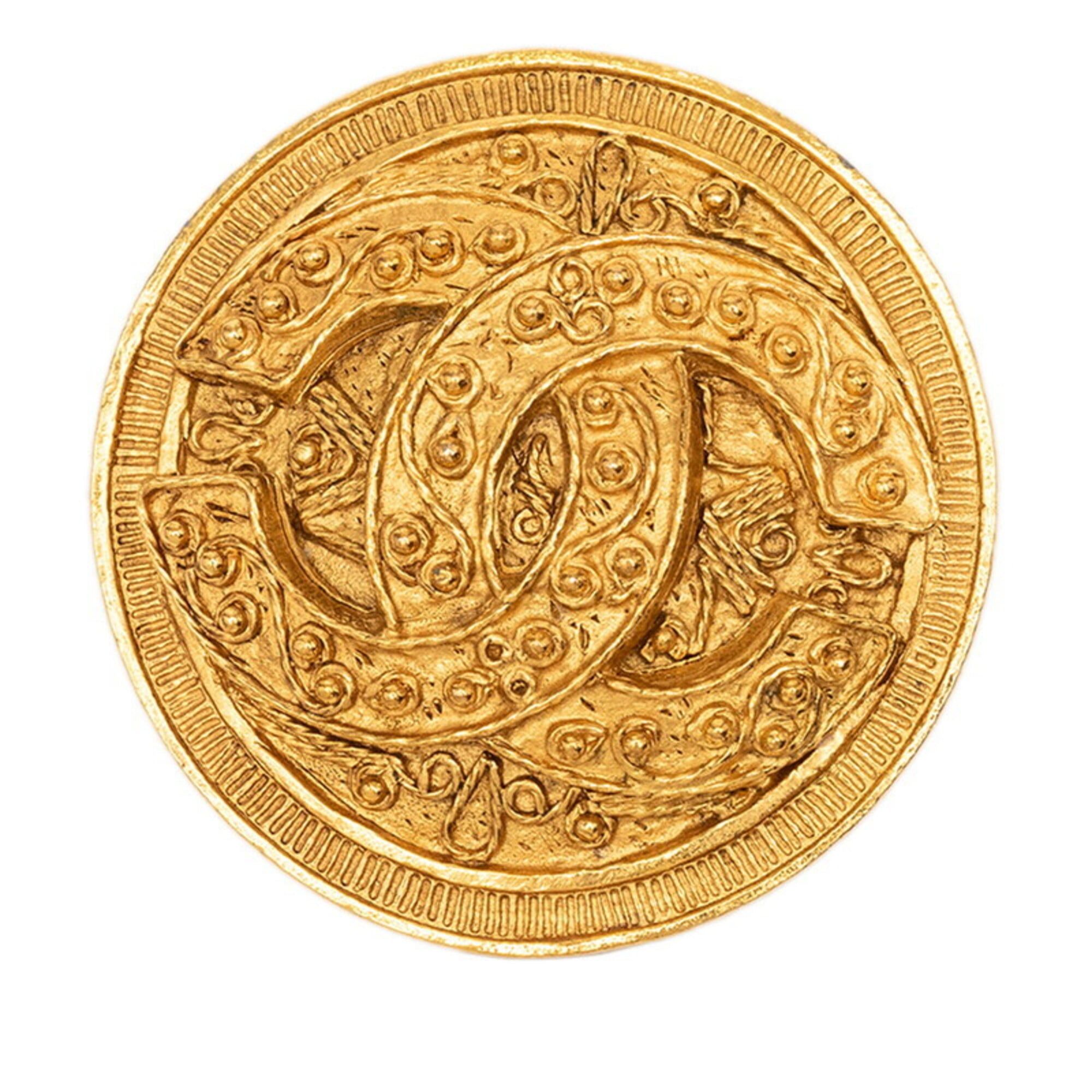 Chanel Chanel Coco Mark Round Brooch, Gold Plated, Women's. Size ONE SIZE - 1 Thumbnail