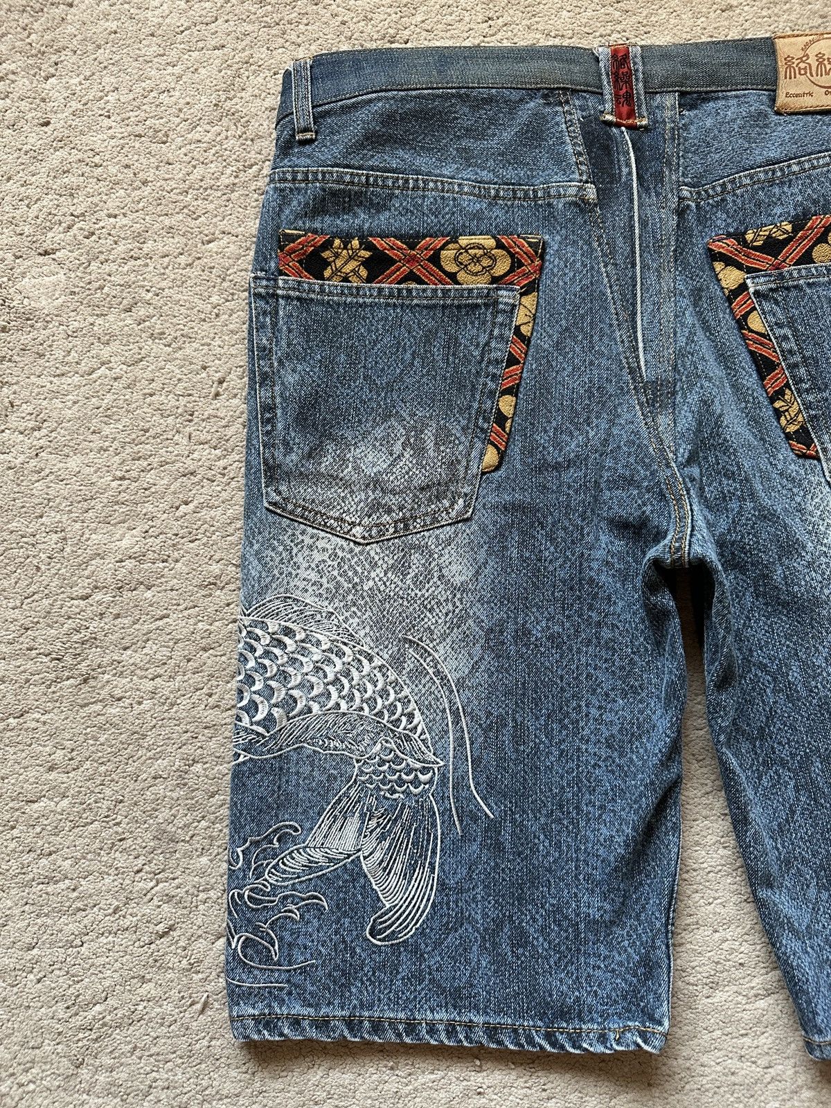 Karakuri Tamashii 1990s Karakuri Tamashi Koi Fish Snake skin Denim Short/Jorts Size US 35 - 9 Thumbnail
