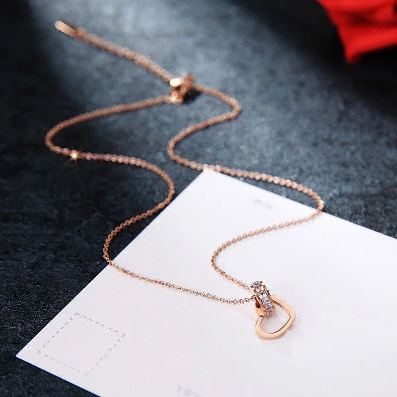 Jewelry × Vintage Circle Zircon Love Heart Necklace Size ONE SIZE - 4 Thumbnail