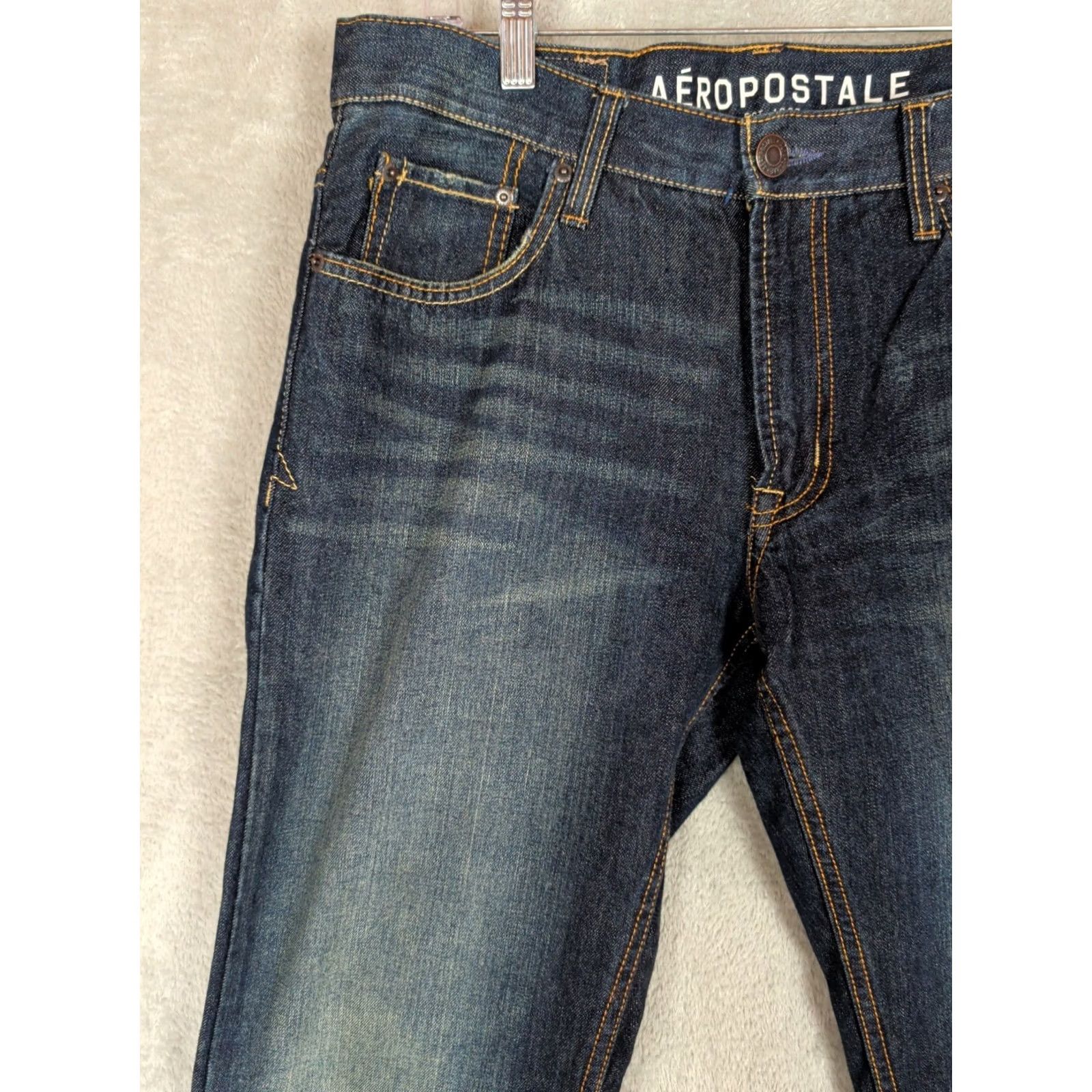 Vintage AEROPOSTALE ESSEX Straight Leg Jeans Dark Wash Mens 32/34 Blue Cotton Denim NWOT Size US 32 / EU 48 - 2 Thumbnail
