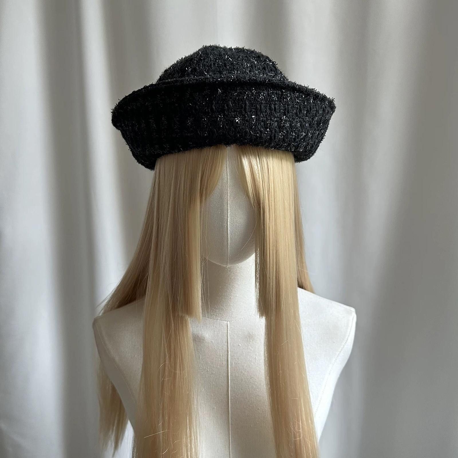 Japanese Brand Chic Black Sparkle Tweed Beret Sailor Hat Y2K French Girl Size ONE SIZE - 3 Thumbnail