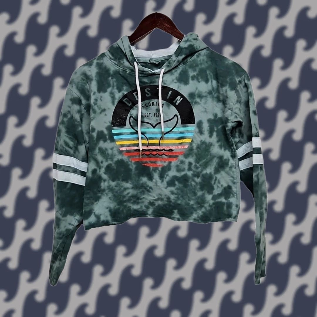 Vintage Y2K Exist Cropped Hoodie Medium Green Fairy Grunge Streetwear Acid Wash Destin Size M / US 6-8 / IT 42-44 - 1 Thumbnail