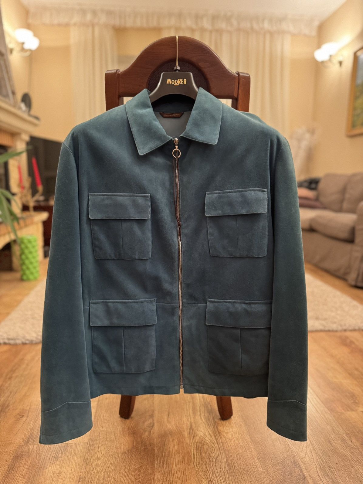 SERAPHIN Seraphin Blue Suede Zip Utility Jacket Made in France Size US XL / EU 56 / 4 - 2 Thumbnail