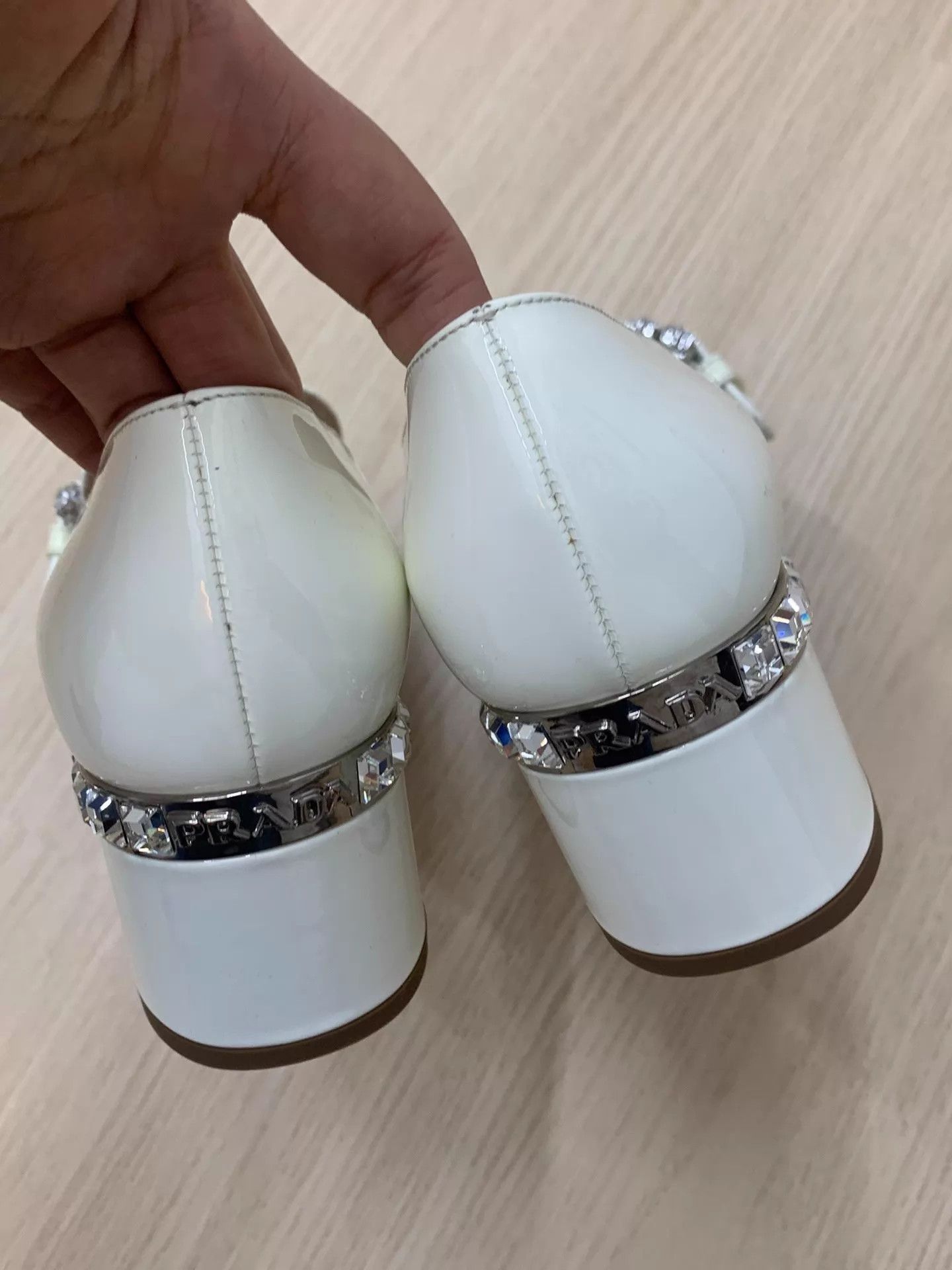 Prada Prada White Crystal Patent Leather Heels 36.5 Unused Size US 6 / IT 36 - 4 Thumbnail