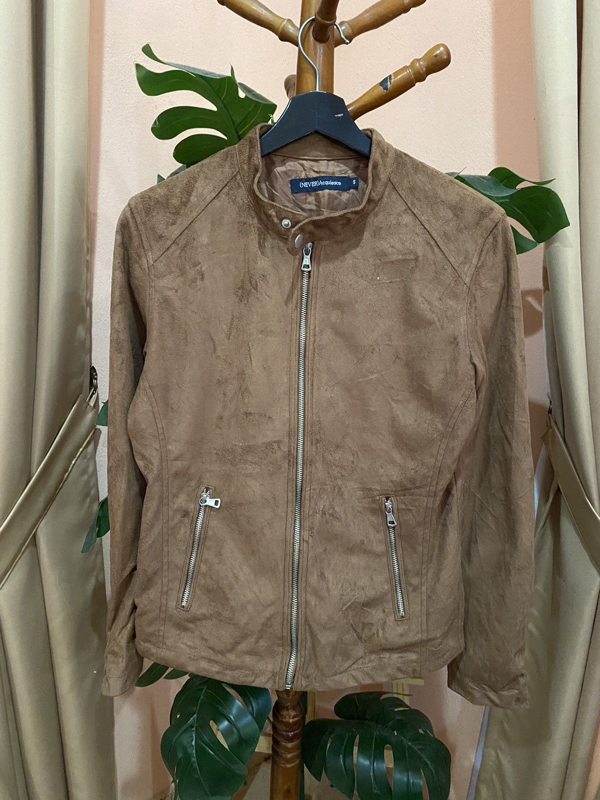 Japanese Brand NEVER Acquiesce Brown Suede Biker Jacket Faux Suede Moto Size US S / EU 44-46 / 1 - 1 Thumbnail