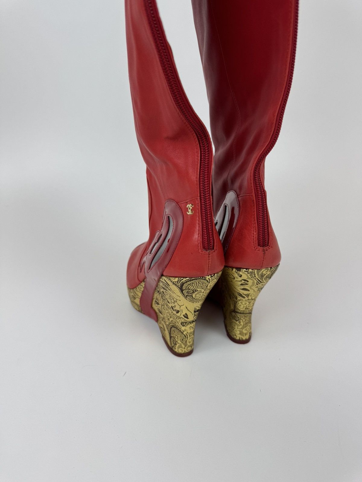 Chanel Chanel Paris Red Leather Over Knee Wadge Boots Avant Garde Size US 9 / IT 39 - 14 Thumbnail