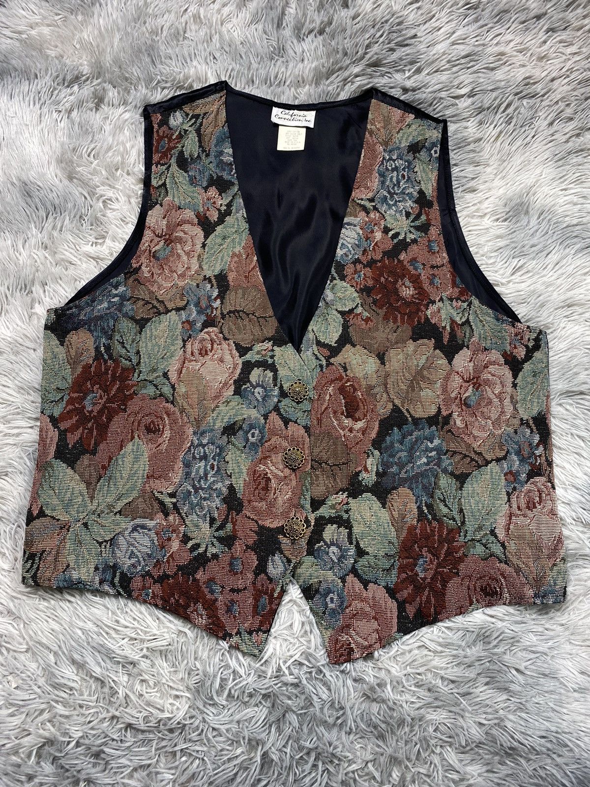 Vintage Vintage 80s Floral Tapestry Vest 100% Cotton Japanese Brand Size US XL / EU 56 / 4 - 1 Thumbnail
