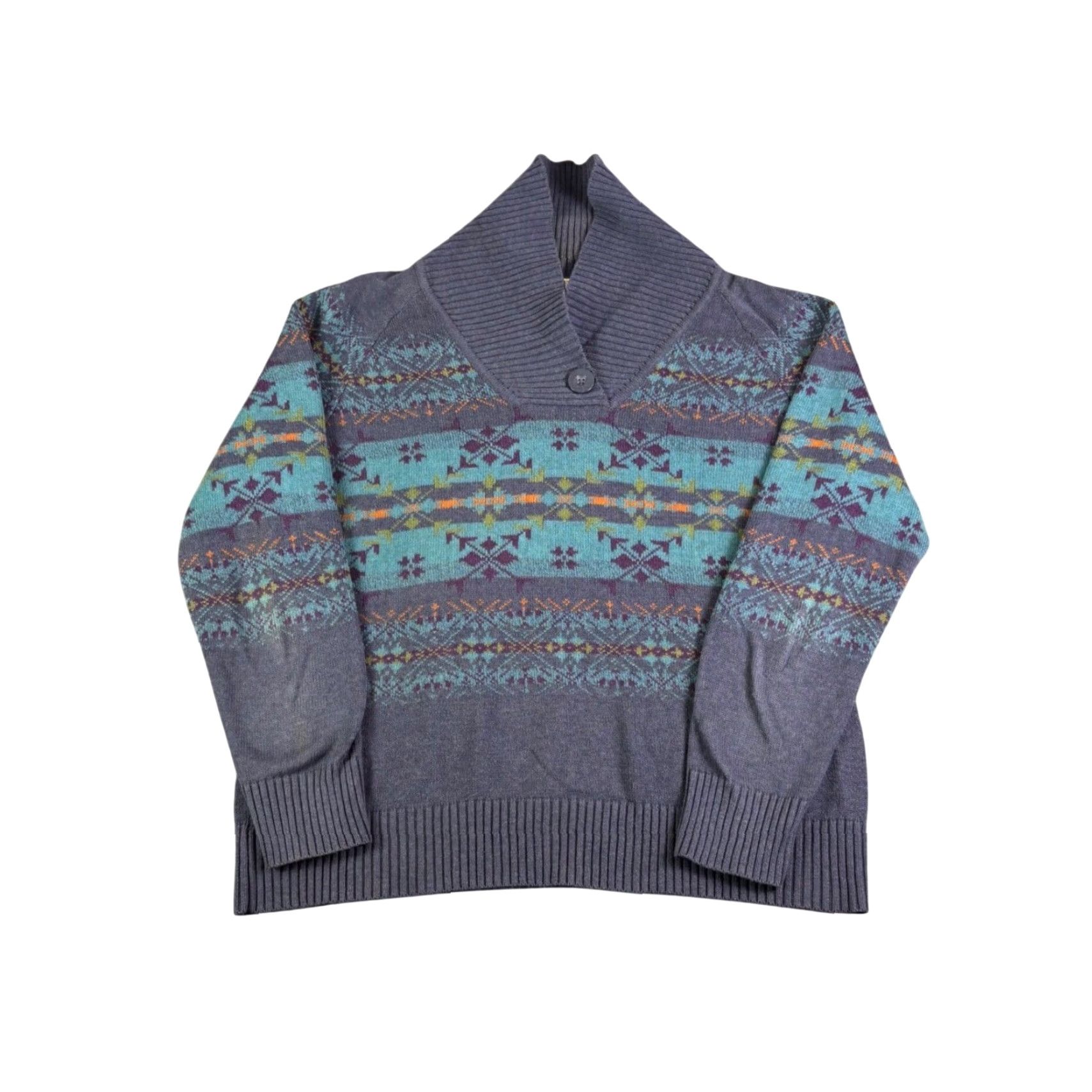 Pendleton VINTAGE Pendleton Geometric Wool Blend Sweater XL Blue Teal Orange Button Size XL / US 12-14 / IT 48-50 - 2 Thumbnail