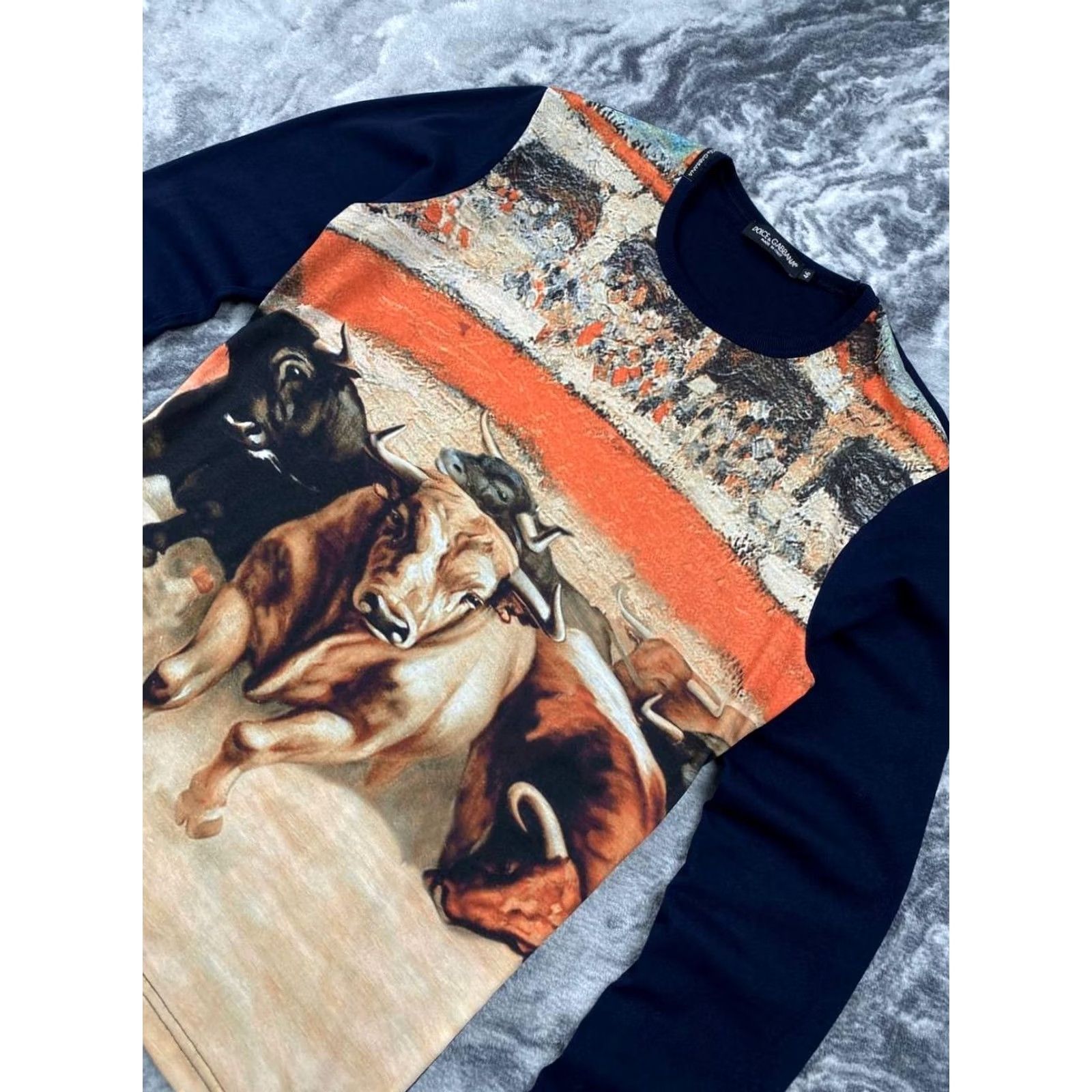 Dolce & Gabbana VINTAGE Dolce Gabbana Raging Bull Long Sleeve Big Logo T-Shirt Mens Size 46 Blue Size US XXL / EU 58 / 5 - 2 Thumbnail