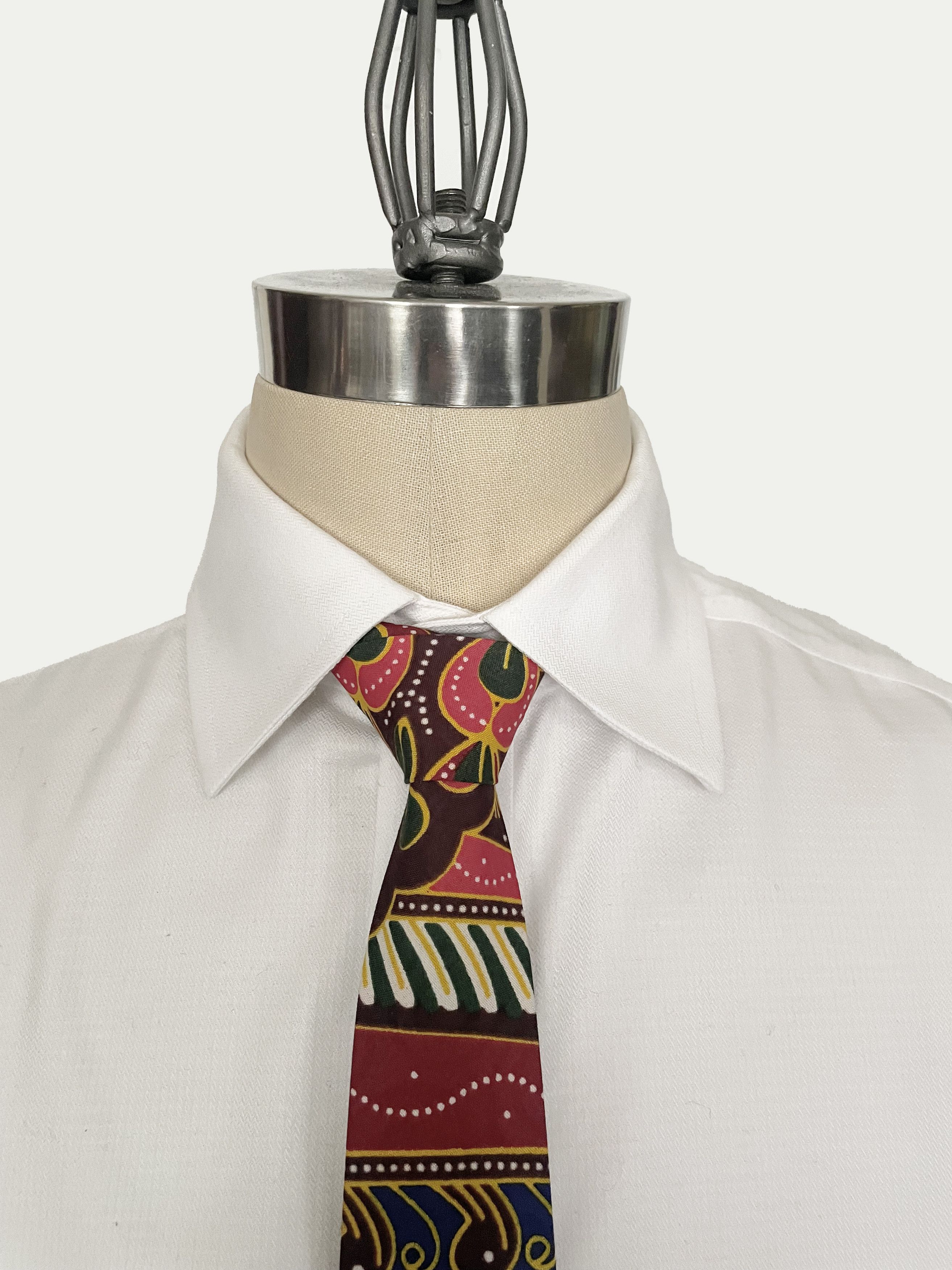 Other Handmade 7-Fold Tie – Red & Blue Ankara Wax Cotton Print(3") Size ONE SIZE - 1 Thumbnail