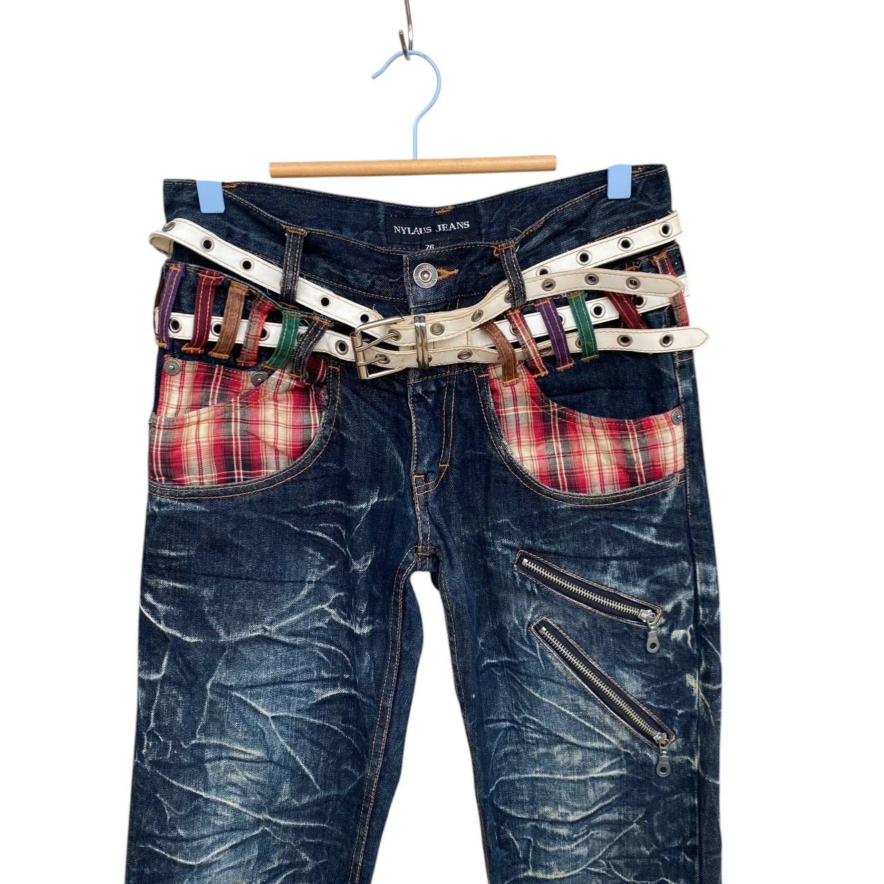 Japanese Brand Archival Nylaus Japan Double-Waist Belted Denim Y2K Harajuku Size US 29 - 6 Thumbnail