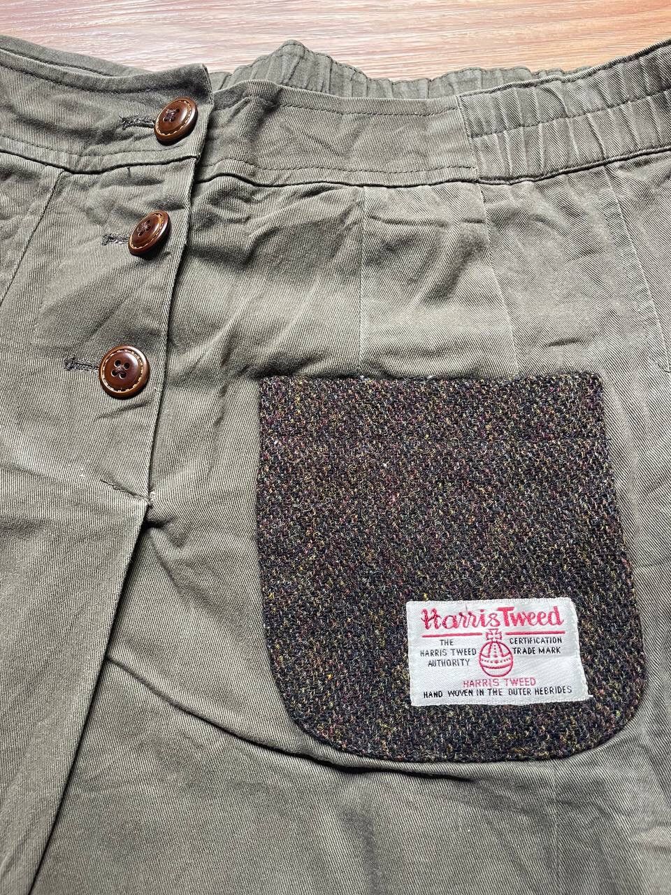 Harris Tweed × Vintage Vintage Mini Skirt Olive Green Harris Tweed Size 37" - 3 Thumbnail