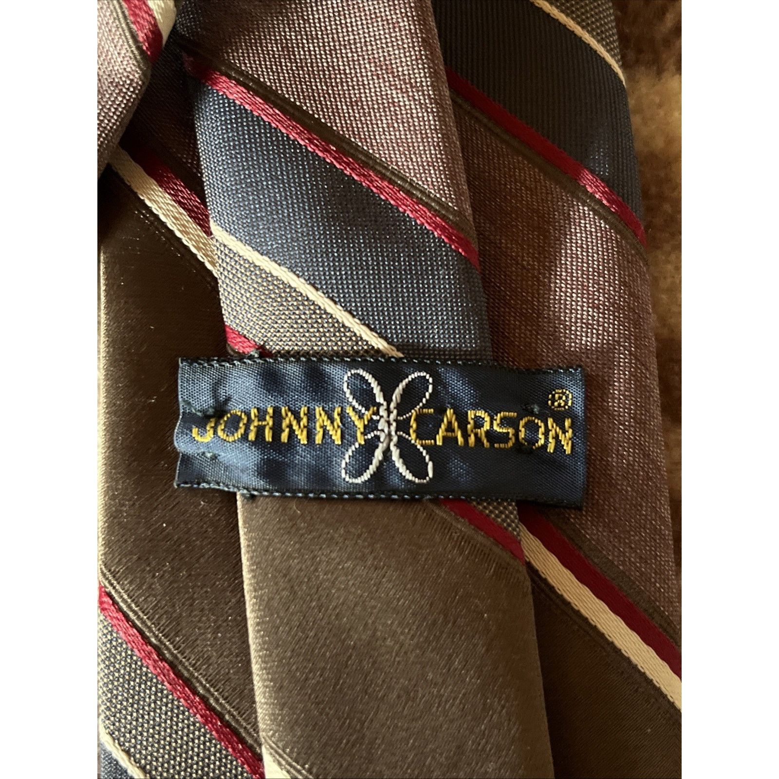 Other Vintage Johnny Carson Striped Tie Polyester Brown Necktie Size ONE SIZE - 4 Thumbnail
