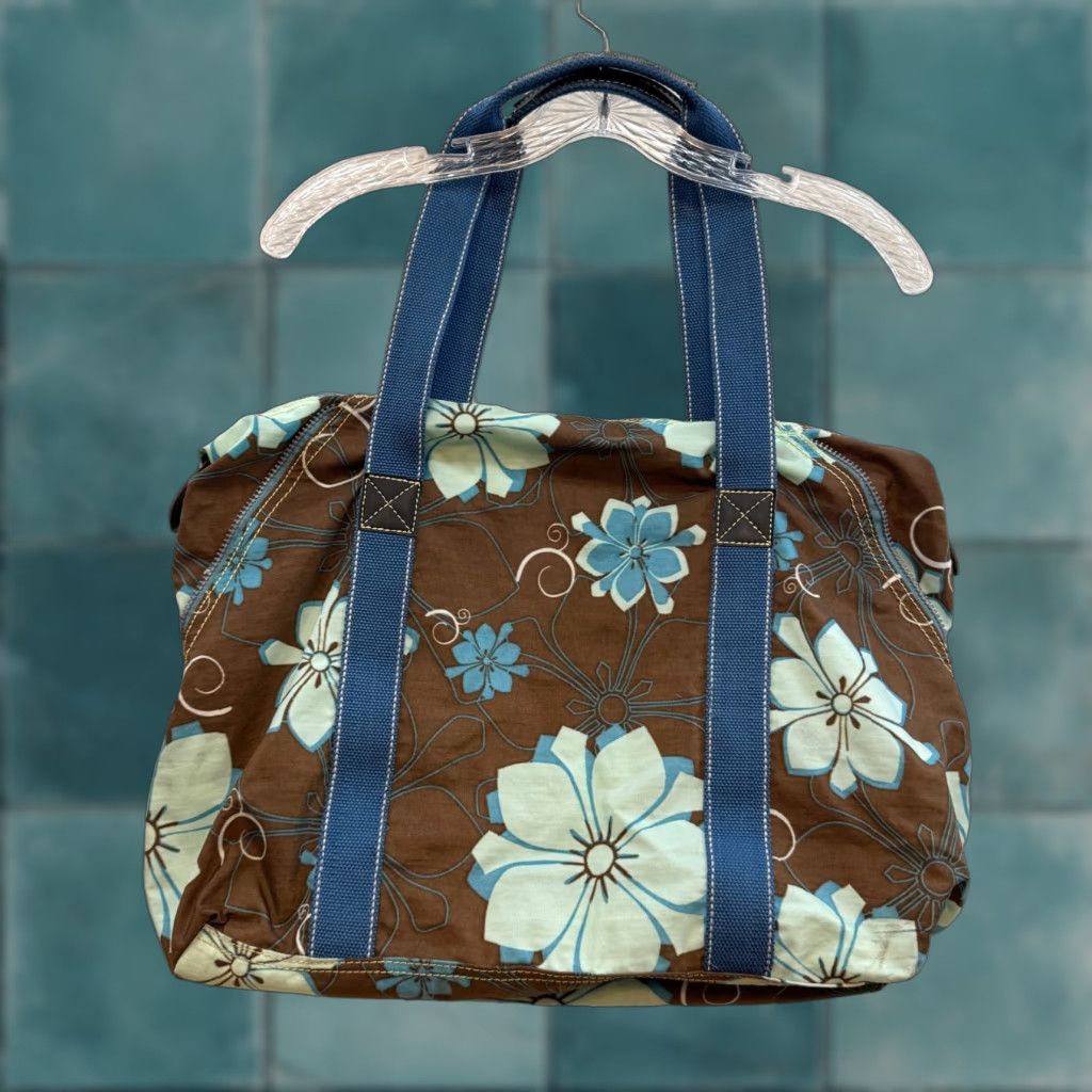 Vintage VINTAGE Kipling Tote Bag Nylon Brown Blue Hibiscus Floral Tropical Women Tote Bag Brown Nylon Floral Tropical Womens Size ONE SIZE - 1 Thumbnail