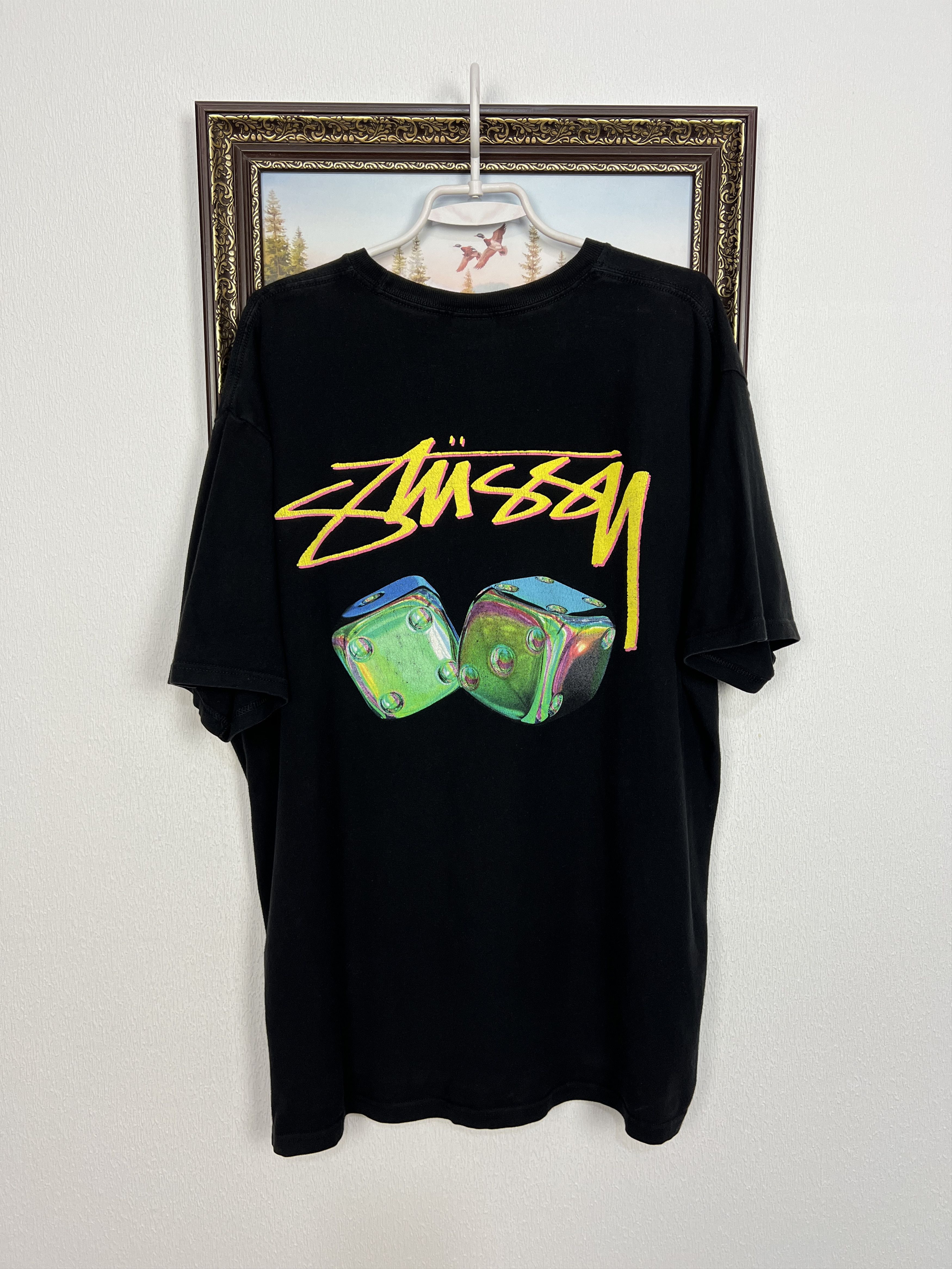 Vintage Vintage Stussy Iridescent Dice Tee Over Print Big Logo Shirt Size US XL / EU 56 / 4 - 1 Thumbnail