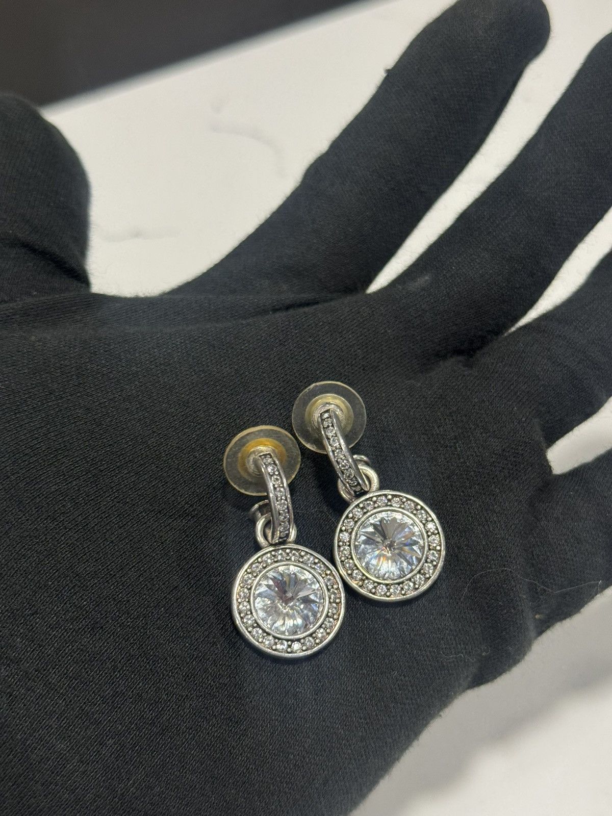 Jewelry Vintage Miglio Crystal Drop Earrings Silver-Tone Halo Design Size ONE SIZE - 8 Thumbnail