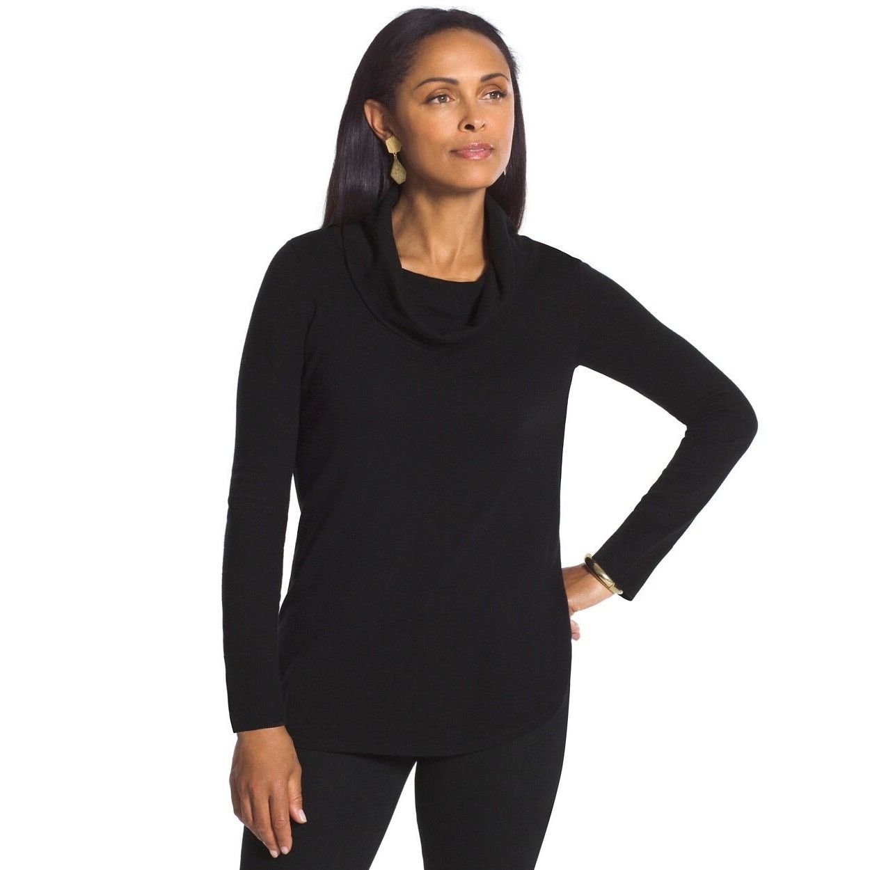 Chicos Chico’s Cam Black Cowl Neck Long Sleeve Pullover Sweater 1 Size S / US 4 / IT 40 - 1 Thumbnail