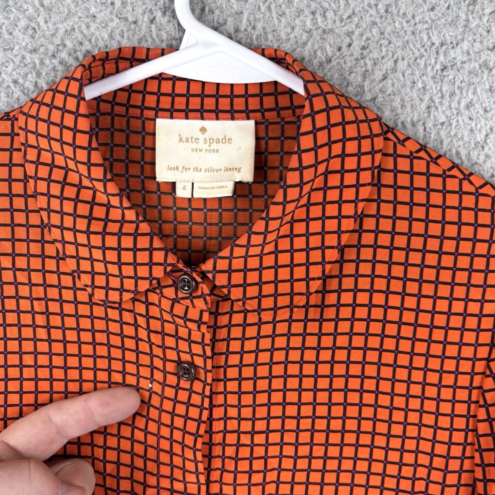 Vintage kate spade new york Checkered Long Sleeve Button Up Pleated Dress Shirt Dress Size 4 Orange Satin Polyester Knee Length Womens Party/Cocktail Size S / US 4 / IT 40 - 3 Thumbnail