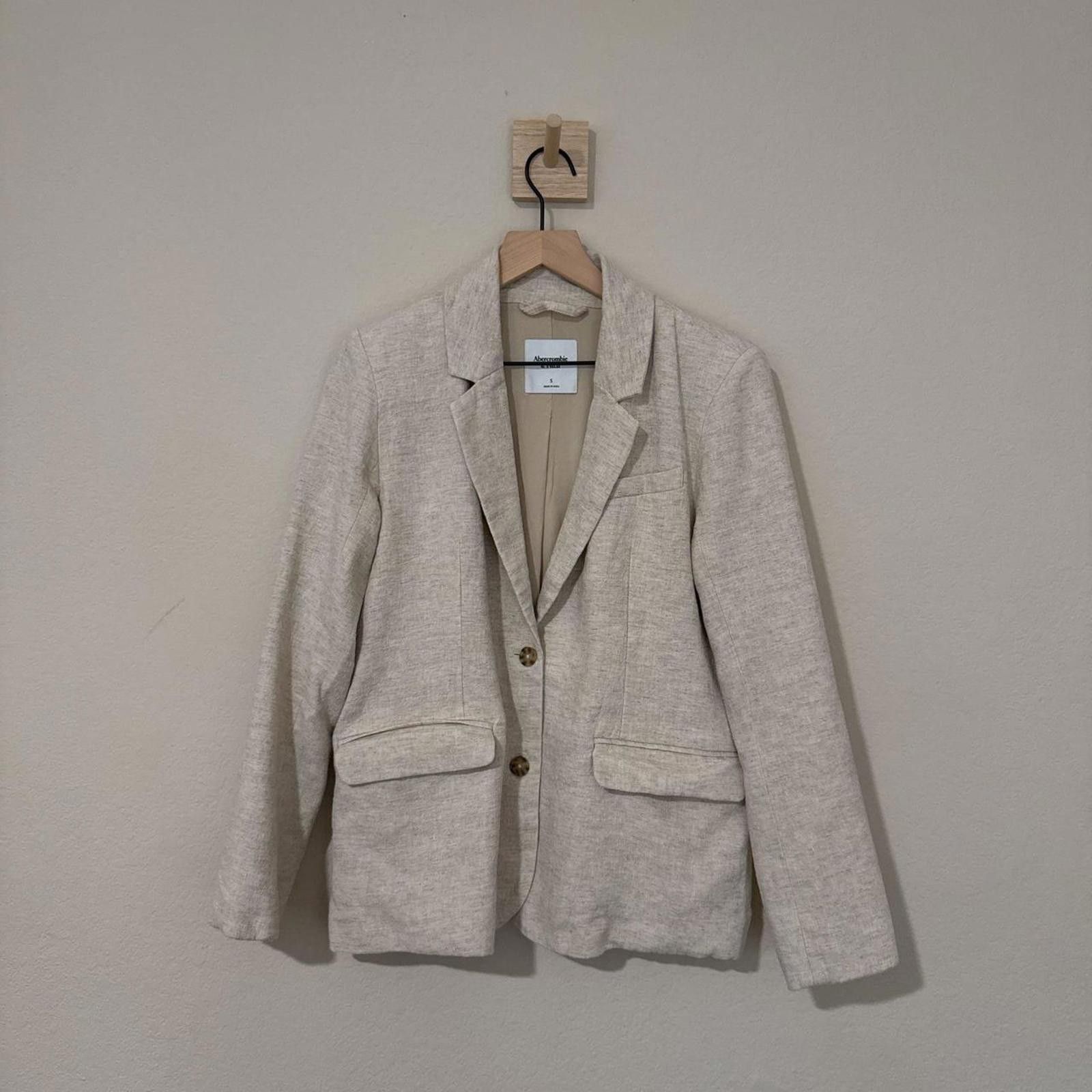 Abercrombie & Fitch Abercrombie Women's Linen Blend Beige Blazer Jacket Small Size S / US 4 / IT 40 - 1 Thumbnail
