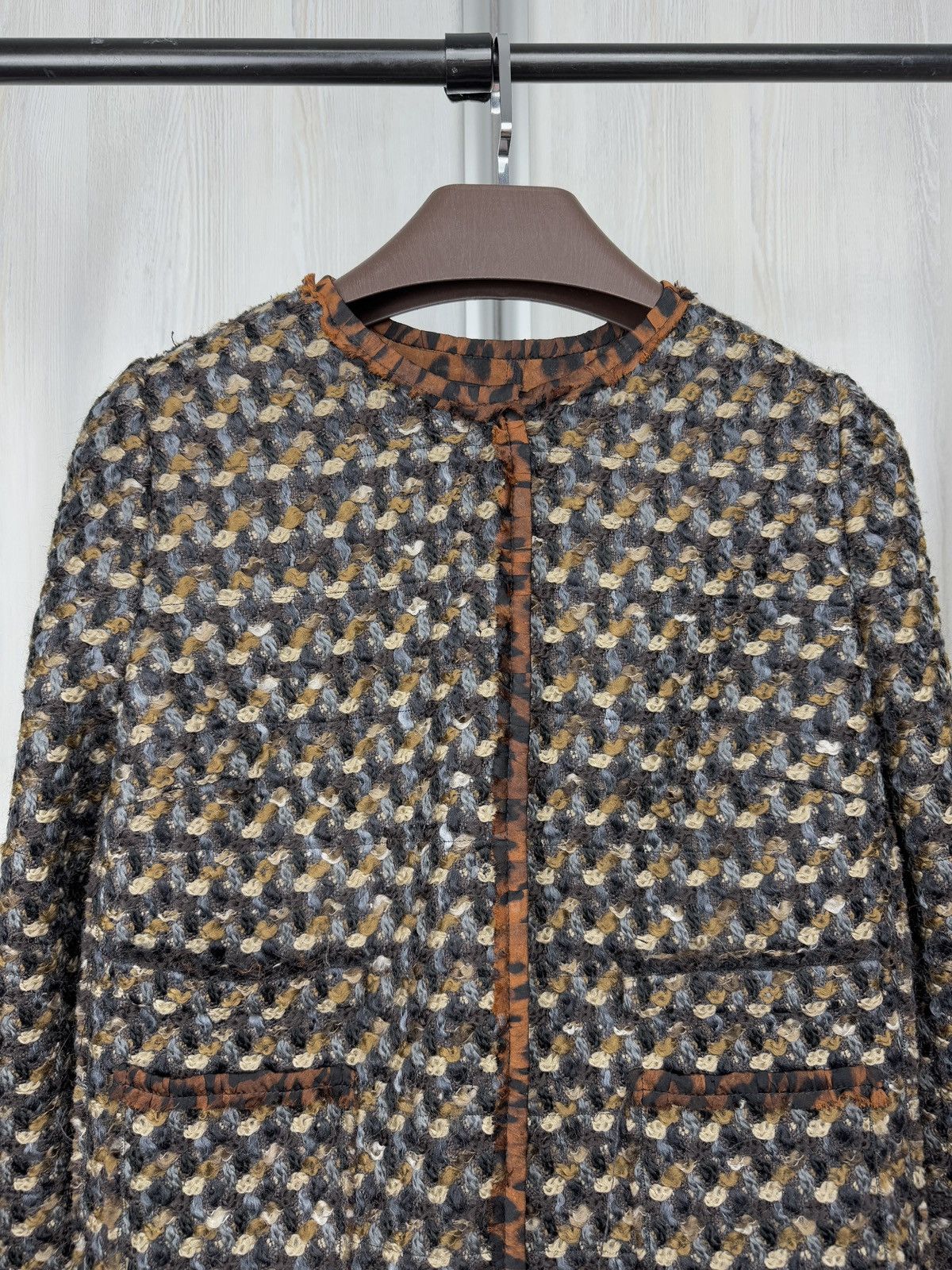 Dolce & Gabbana tweed leopard print wool silk jacket size 44
