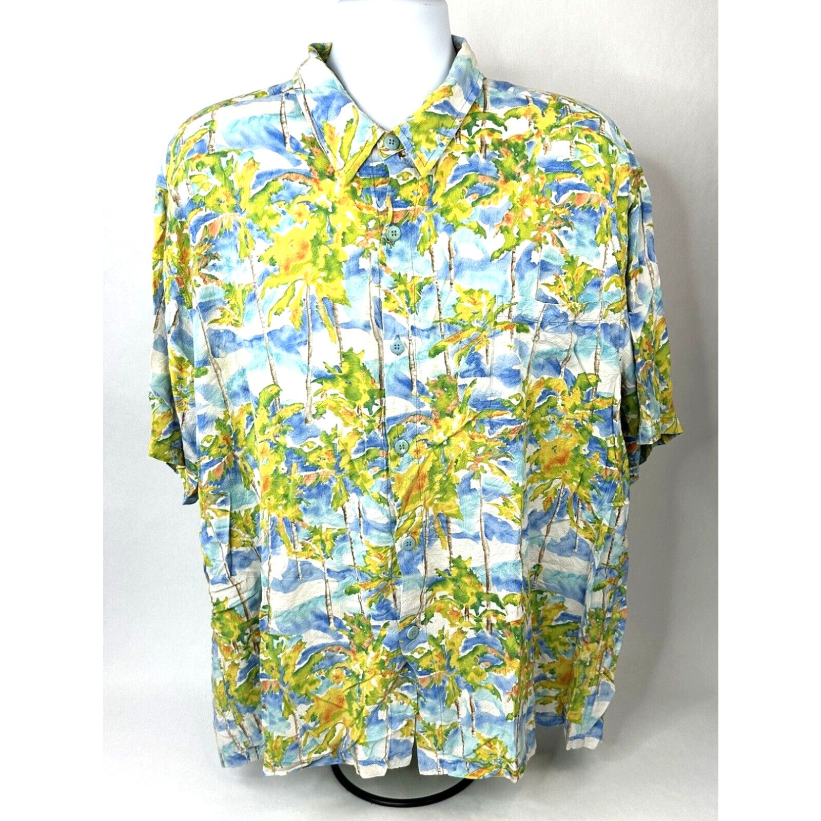 Image of Jams World Shirt Mens Multicolor Coco Palm Floral Hawaiian Tropical Camp Art in White (Size 2XL)