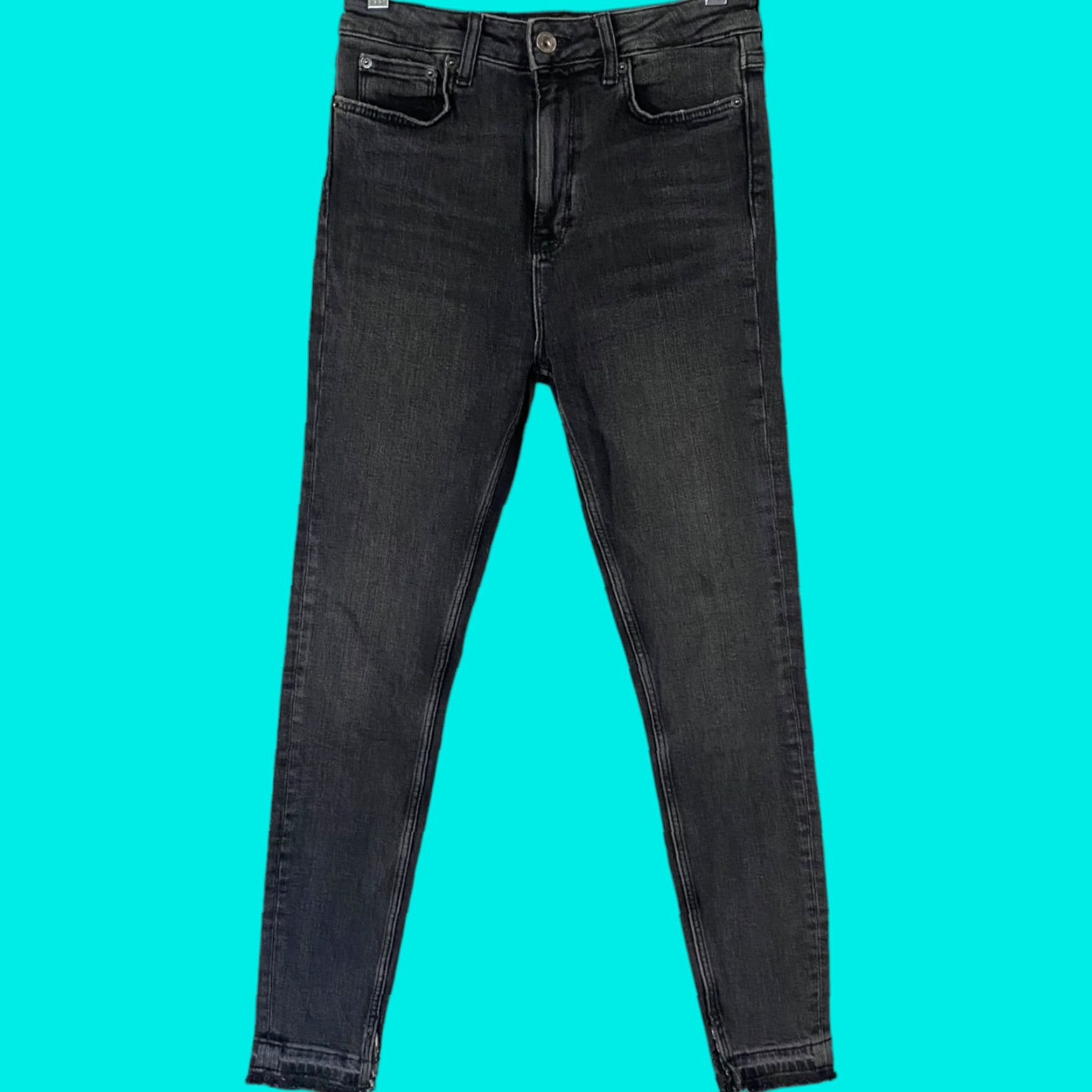 Zara Zara High Waist Skinny Jeans Womens 4 Black Dark Wash Faded Denim Raw Hem Jeans Size 27" / US 4 / IT 40 - 1 Thumbnail