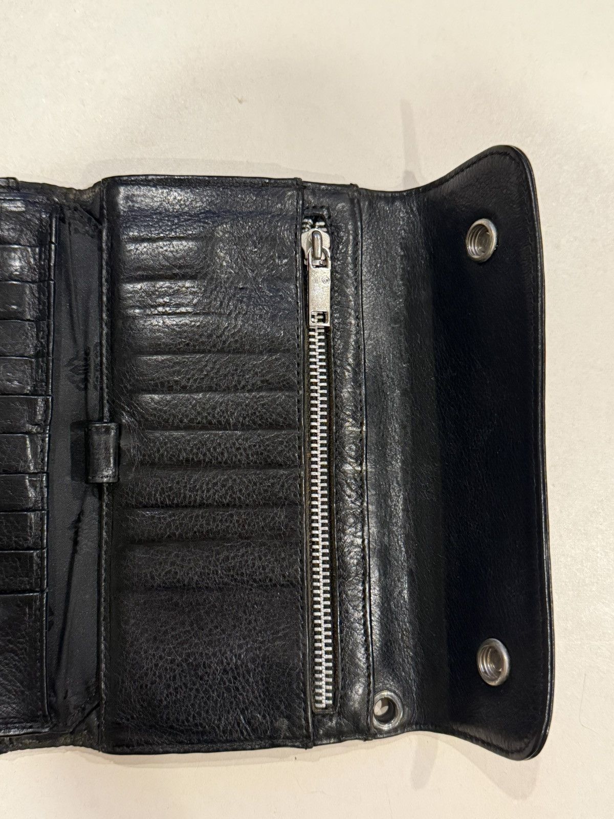Chrome Hearts Chrome Hearts Black Leather Wave Wallet Silver Cross Balls Size ONE SIZE - 12 Thumbnail