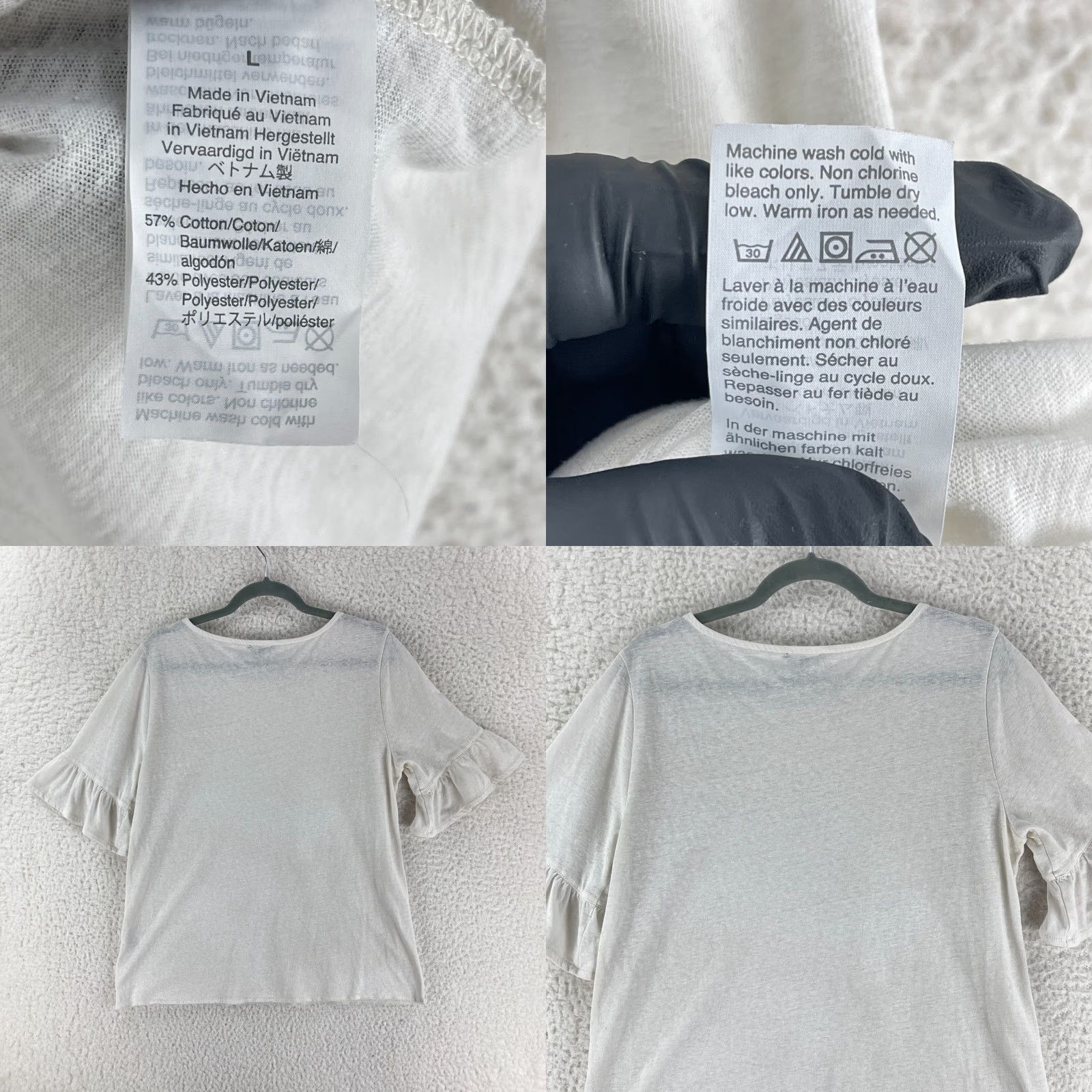 J.Crew J. Crew Mercantile Shirt Womens Large White Ruffle Sleeve Crew Neck Pullover Size L / US 10 / IT 46 - 8 Thumbnail