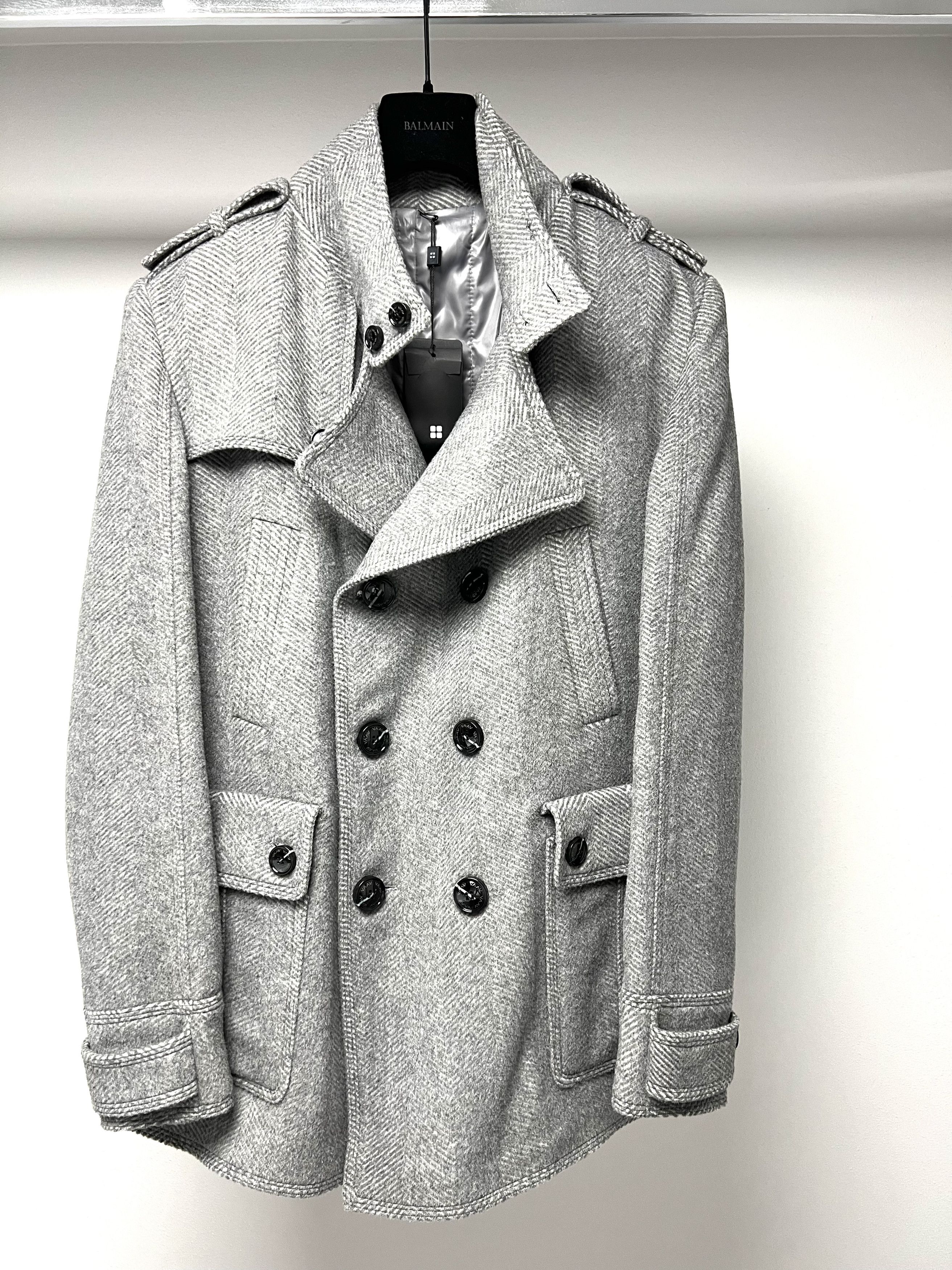 image of Avant Garde Avva Project Mens Wool Pea Coat in Grey Men's (Size Large)