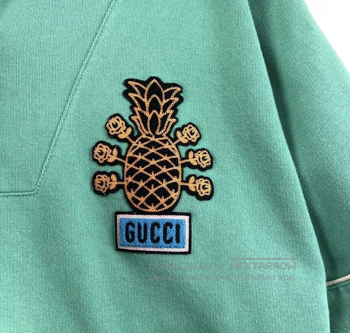 Gucci Green Half-Zip Hoodie with Embroidered Pineapple Design. Size US M / EU 48-50 / 2 - 6 Thumbnail