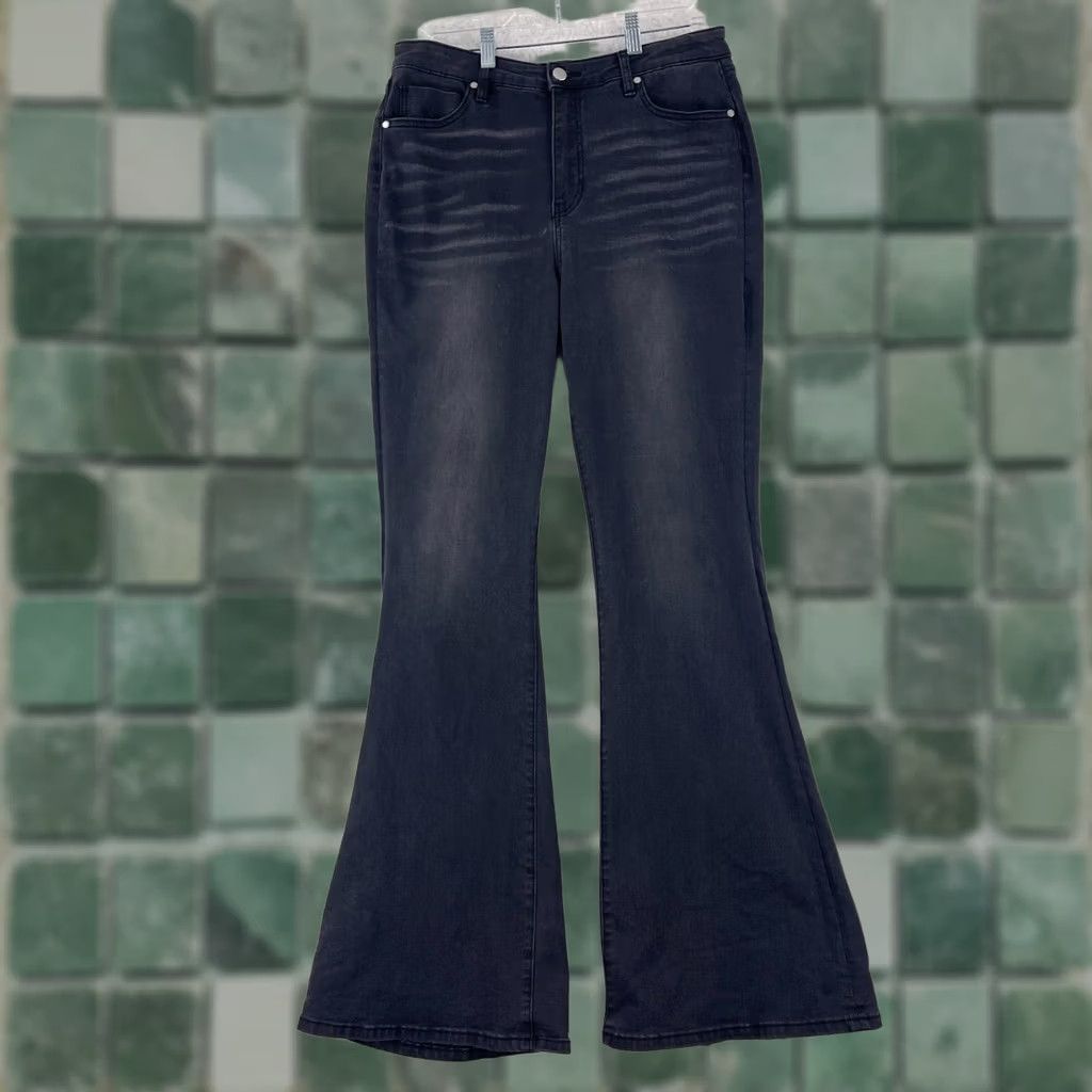 Vintage PTCL Black Denim Flare Jeans Womens 32 High Rise Stretch Casual Wide-Leg Regular Size 24" / US 00 / IT 34 - 1 Thumbnail