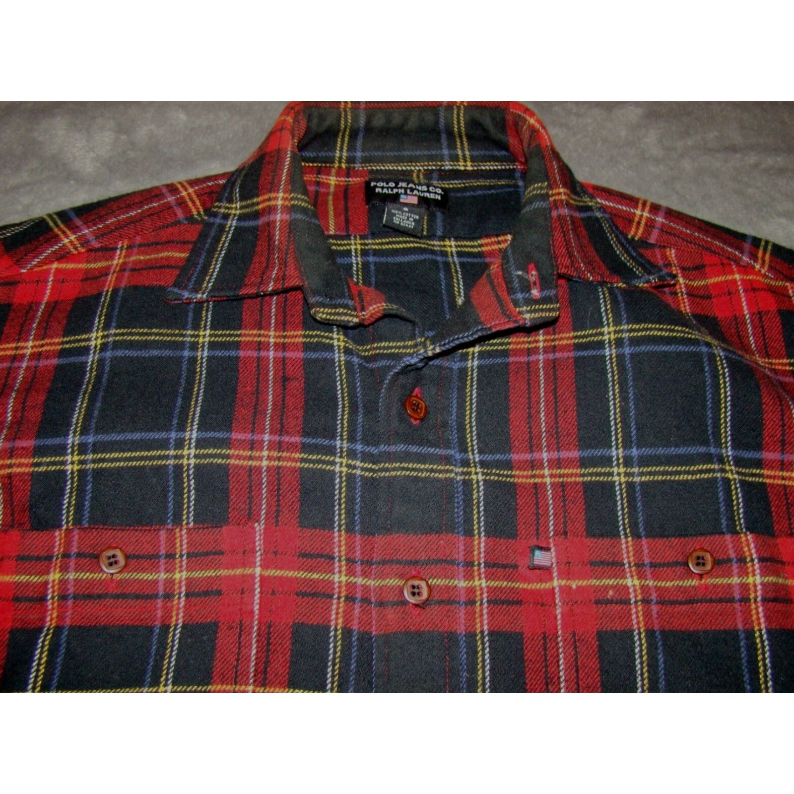Ralph Lauren VINTAGE Polo Jeans Co. Ralph Lauren Mens Shirt Plaid Flannel Red Tartan Button-Up Long Sleeve Small Size US S / EU 44-46 / 1 - 6 Thumbnail