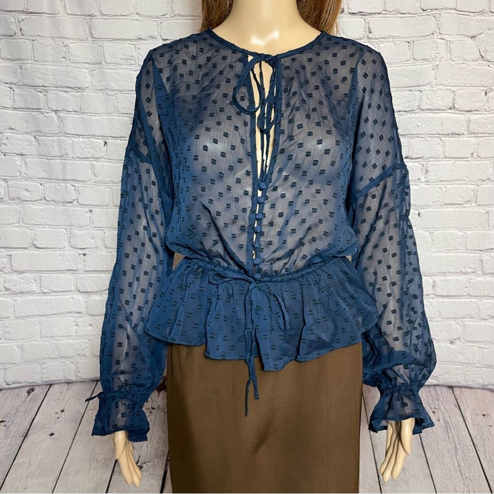 Other Walter Baker Theresa Georgette Navy Long Sleeve Blouse Size Size S / US 4 / IT 40 - 3 Thumbnail