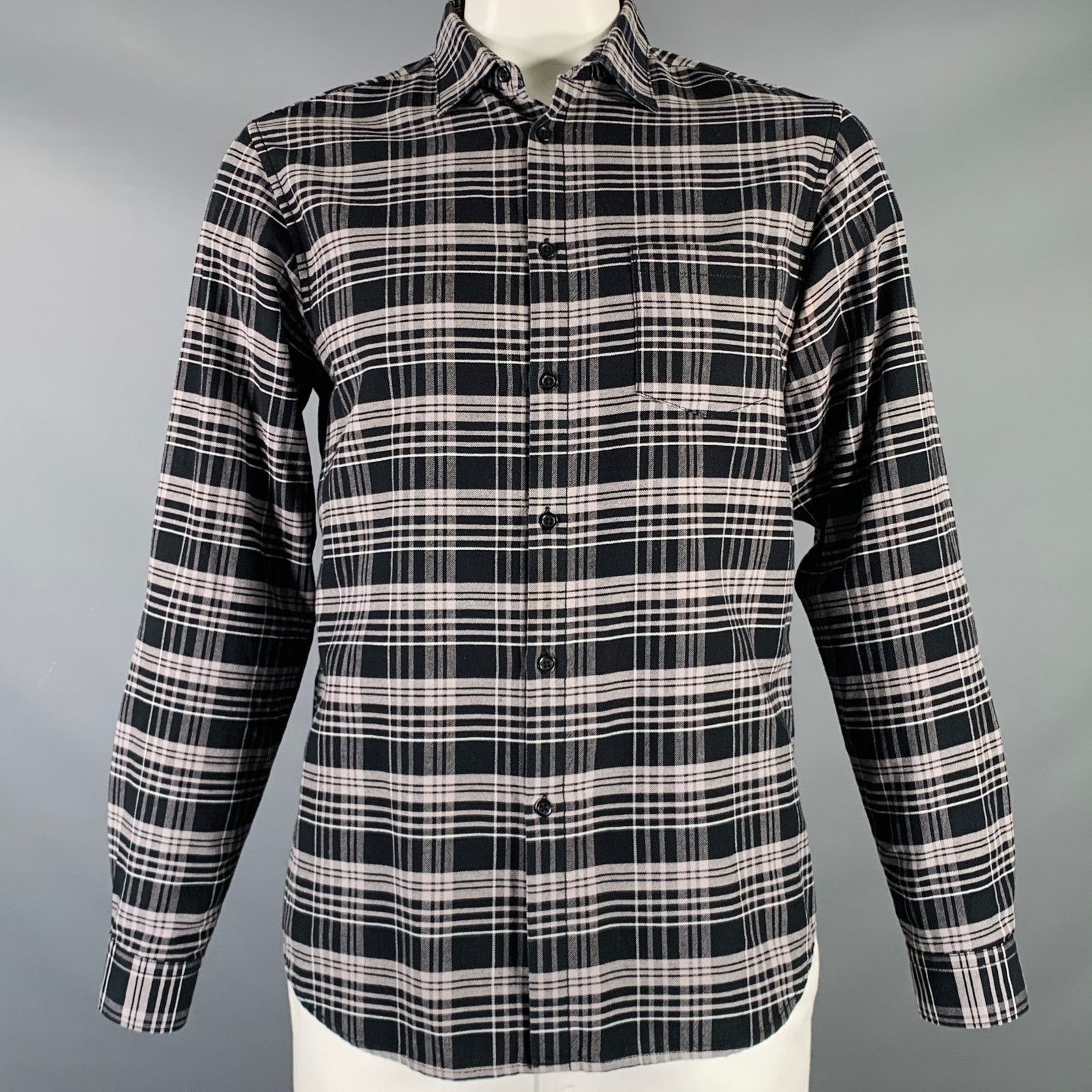 Hope HOPE Black Grey Plaid Cotton One Pocket Long Sleeve Shirt Size US L / EU 52-54 / 3 - 1 Thumbnail