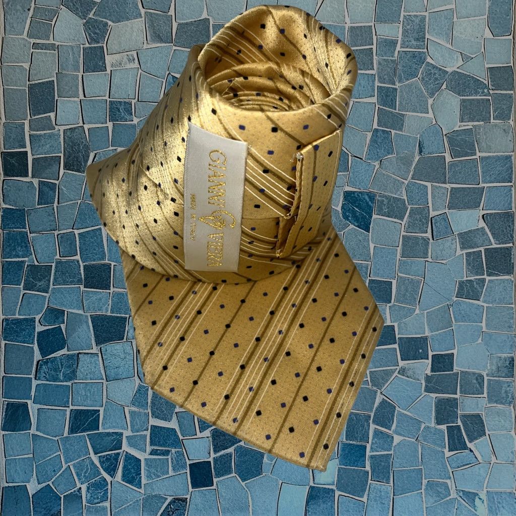 Gianni Viera Men's Gold Silk Polka Dot Tie Made In Italy, Men's