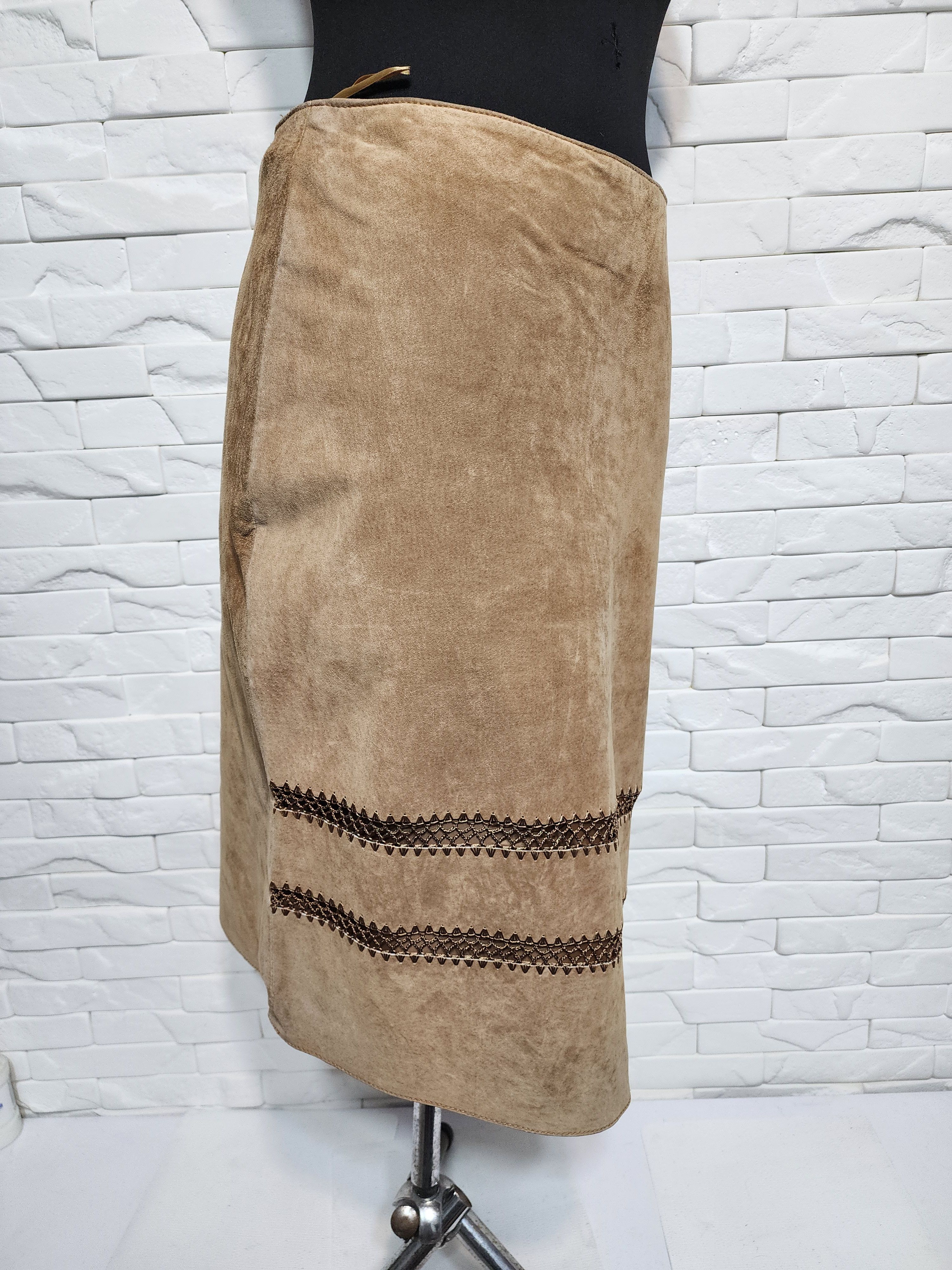 Other Brown Suede Leather Skirt, Plastic Zipper Fasteners Size 32" / US 10 / IT 46 - 2 Thumbnail