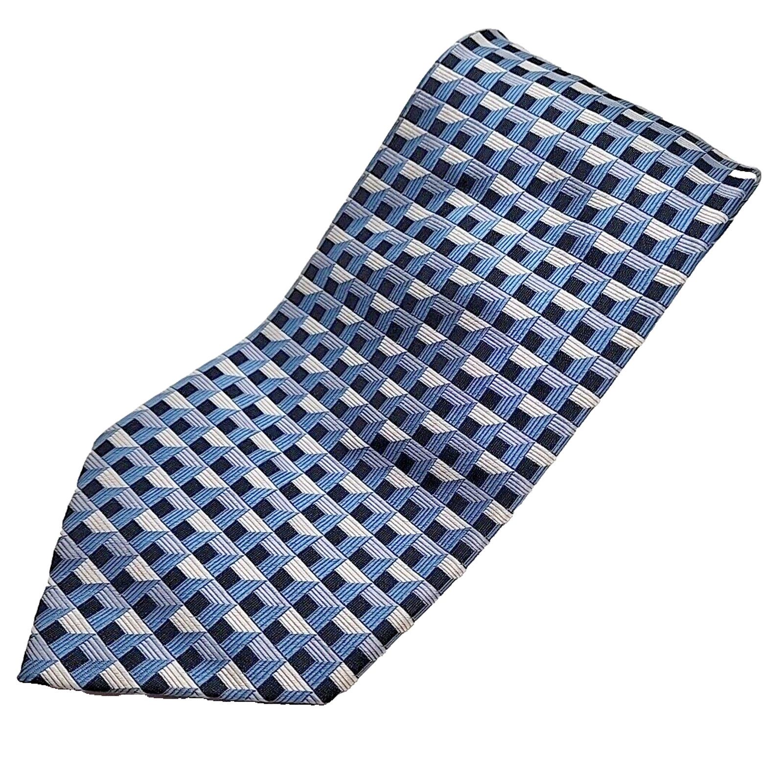 Other Emilio Romano Blue & Silver Geometric Silk Necktie, Italy Size ONE SIZE - 1 Thumbnail