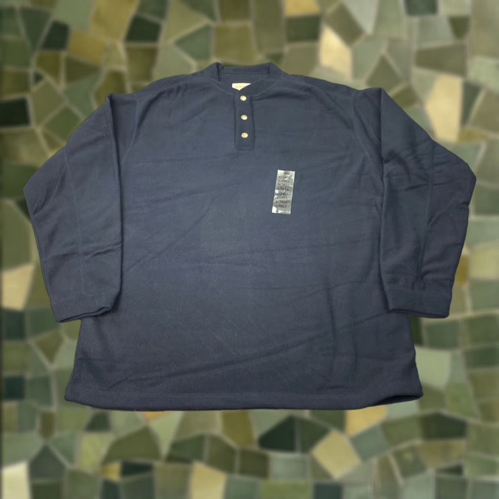 Vintage VINTAGE St Johns Bay Pullover Sweater Mens Large Tall Navy Blue Fleece Henley Size US L / EU 52-54 / 3 - 1 Thumbnail