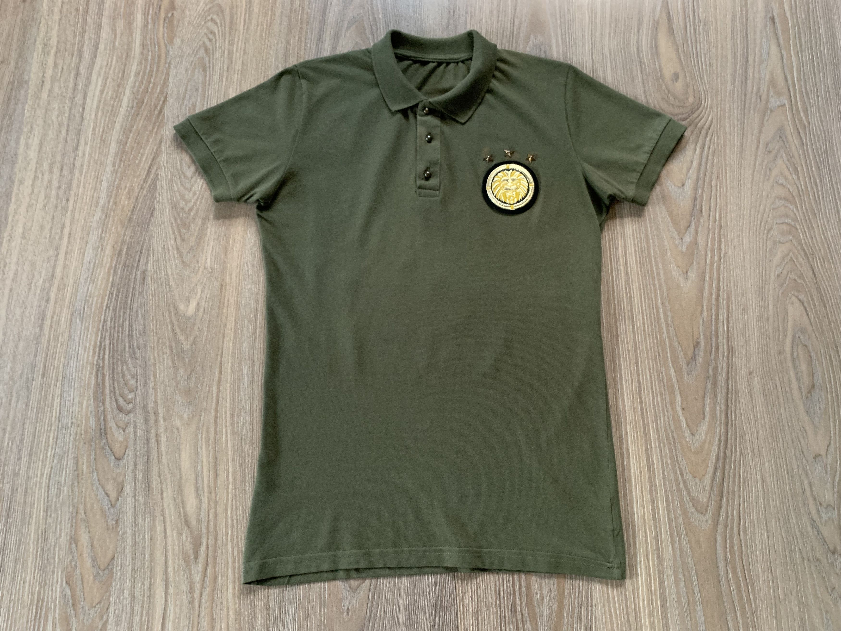 Pierre Balmain Balmain Haute Сouture Mens Cotton Khaki Printed Patch Polo Size US S / EU 44-46 / 1 - 2 Thumbnail